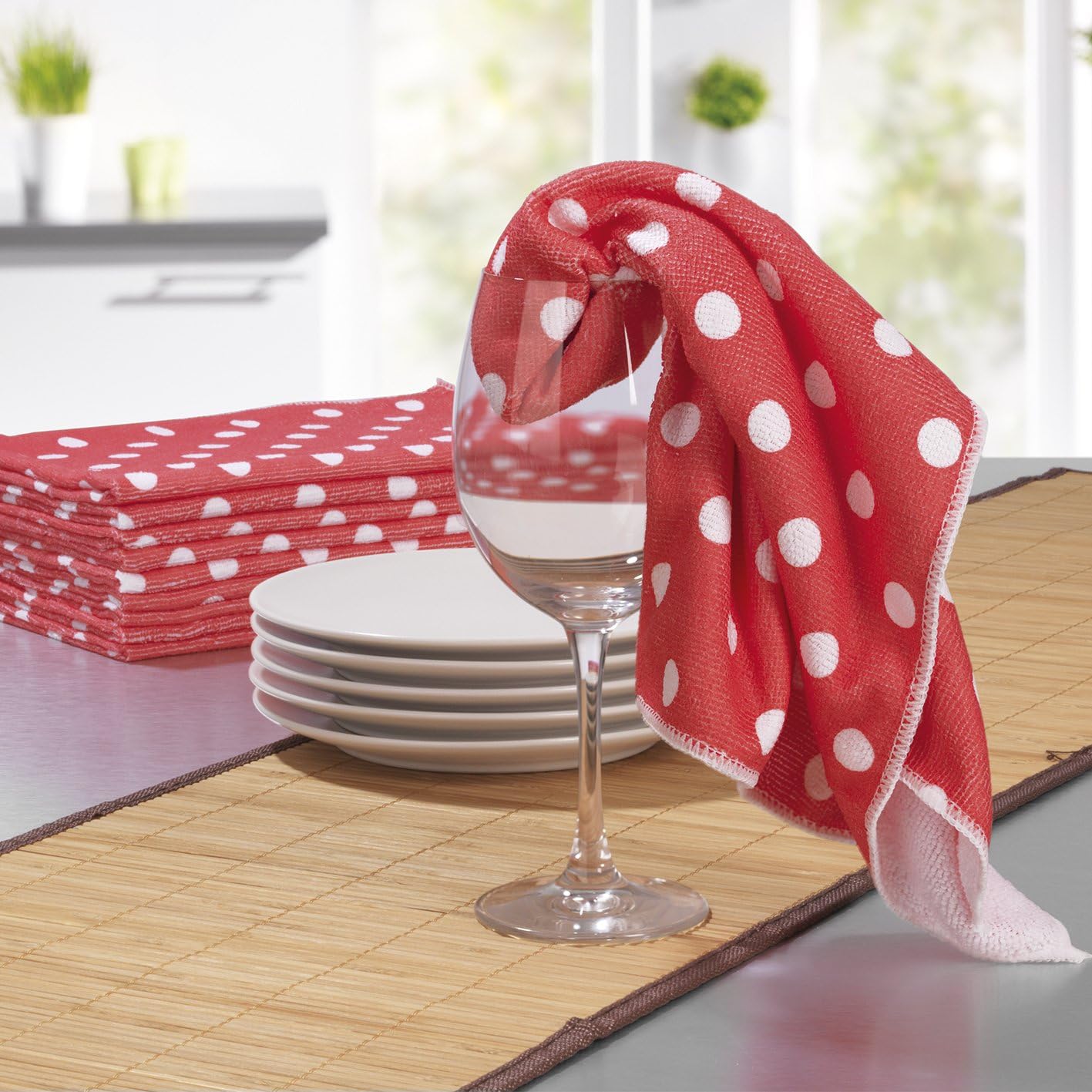 CLEANmaxx 03347 Geschirrtuch Mikrofaser Pünktchen 10-TLG. Rot/Weiß Geschirrtuch, Polyester, 40 x 60 cm — Ansicht 2
