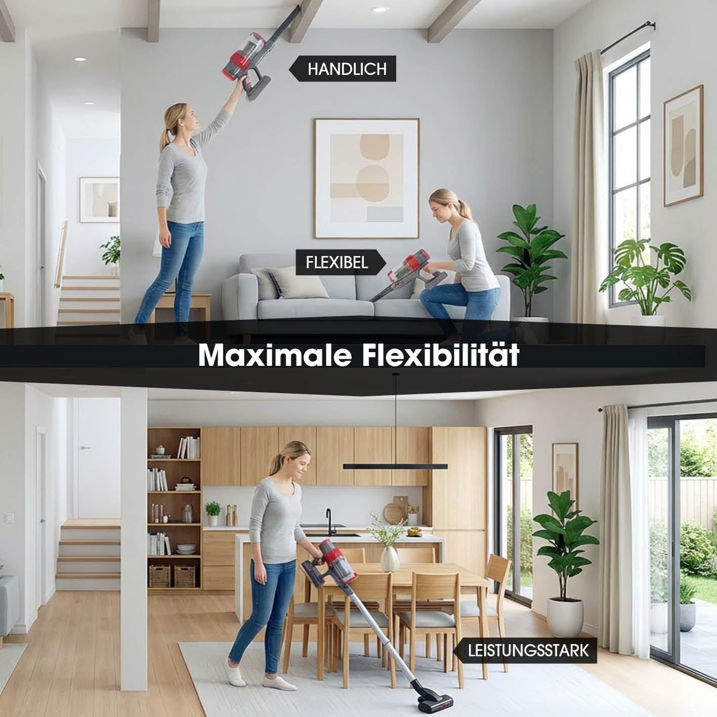 CLEANmaxx 2in1 Akku-Zyklon-Staubsauger | Kabelloser Hand- & Bodenstaubsauger mit starkem 22,2 V Li-Ion Akku | Bis zu 38 Min Laufzeit & 12kPa Saugleistung| EPA-11-Filter & 800ml Kapazität — Ansicht 4