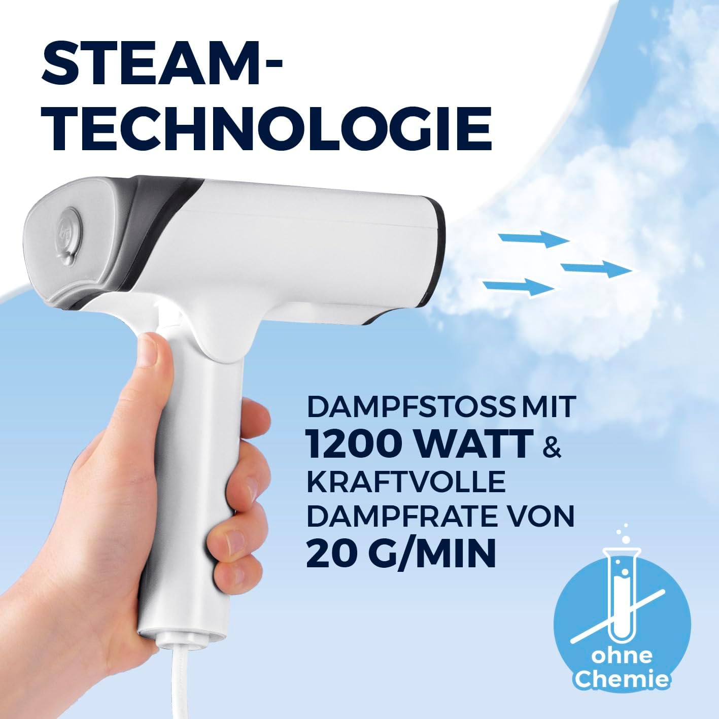 CLEANmaxx 2in1 Dampfbürste 1200 Watt | Dampfglätter faltbar und tragbar | Kompakt Steamer mit einer Dampfleistung von 20 g/min und mit 130ml Wassertank | ideal für die Reise | Kleidung mühelos bügeln — Ansicht 4