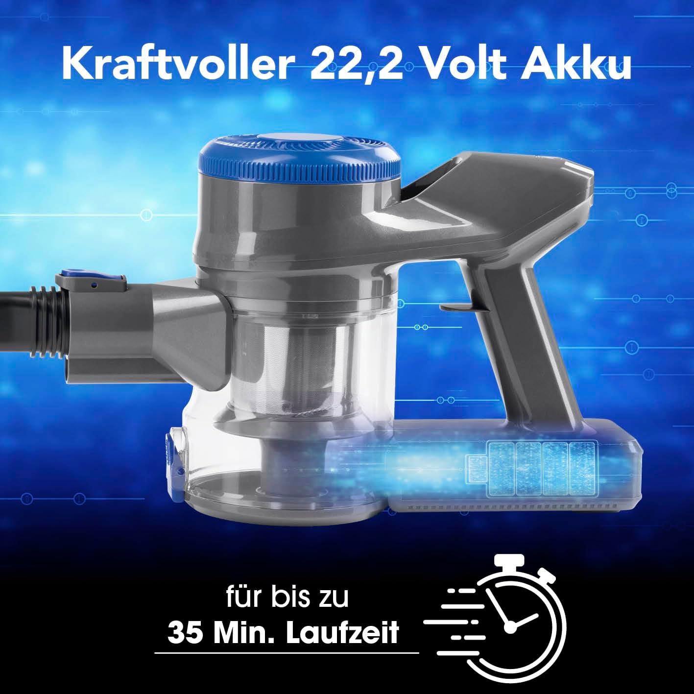 CLEANmaxx AeroTec 400 Akku Staubsauger | kabelloser 2in1 Boden- & Handstaubsauger | beutellos & mit leistungsstarkem 400 Watt Motor | 35 Minuten Akkulaufzeit| Inkl. EPA-11-Filter & Wandhalterung — Ansicht 3