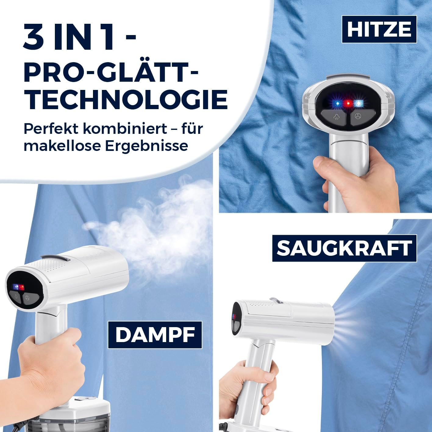 CLEANmaxx AeroTech 4000 Dampfglätter 3in1 | Steamer mit Ansaugfunktion | Reisebügeleisen mit Pro-Glättetechnologie | Dampfbürste für Kleidung – mit 3 Modi & 2 Saugstufen | für alle bügelbaren Stoffe — Ansicht 2