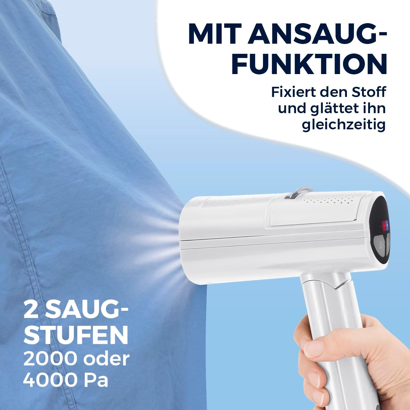CLEANmaxx AeroTech 4000 Dampfglätter 3in1 | Steamer mit Ansaugfunktion | Reisebügeleisen mit Pro-Glättetechnologie | Dampfbürste für Kleidung – mit 3 Modi & 2 Saugstufen | für alle bügelbaren Stoffe — Ansicht 5