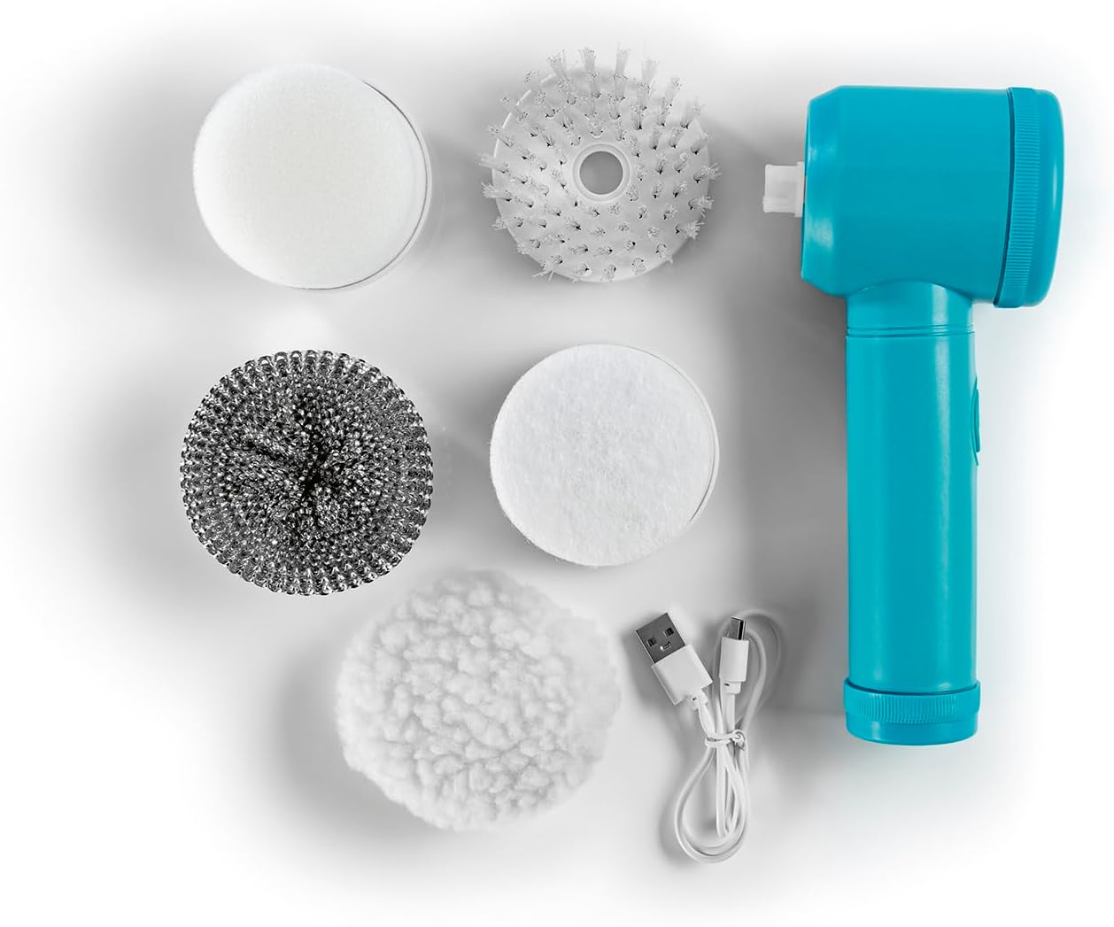 CLEANmaxx Akku-Reinigungsbürste 6-teilig | Kabellos & Leistungsstark | 5 Aufsätze für Fliesen, Waschbecken, Fenster, Möbel & Küche | 100 Min Laufzeit| Leicht & Handlich — Ansicht 3