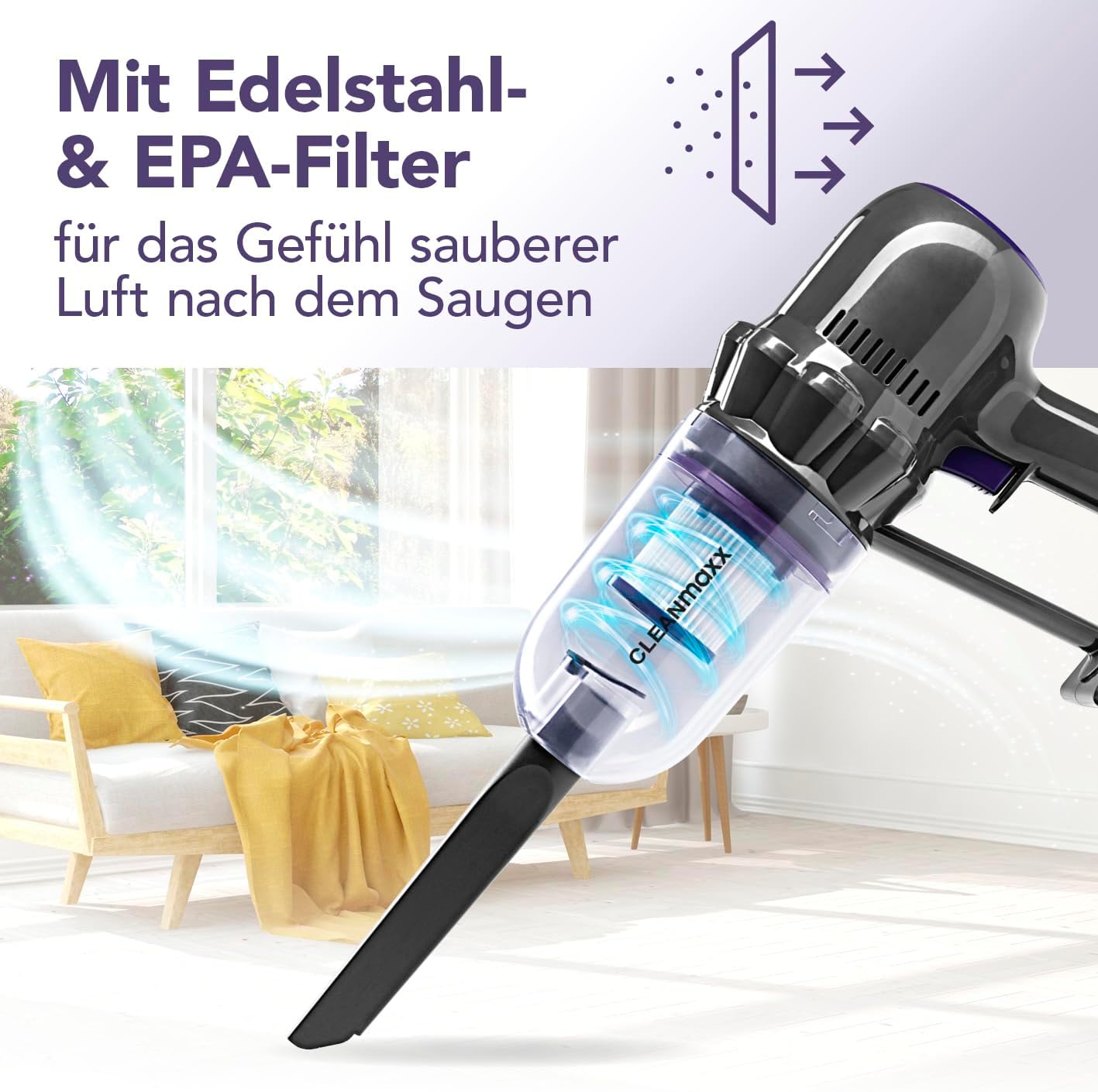 CLEANmaxx Akku Staubsauger | 2in1 Handstaubsauger & Bodenstaubsauger | max. 30 Min. Laufzeit | kabellos, leistungsstark, wiederaufladbar | mit Verlängerungsrohr (80 cm) & Düsen-Set — Ansicht 2