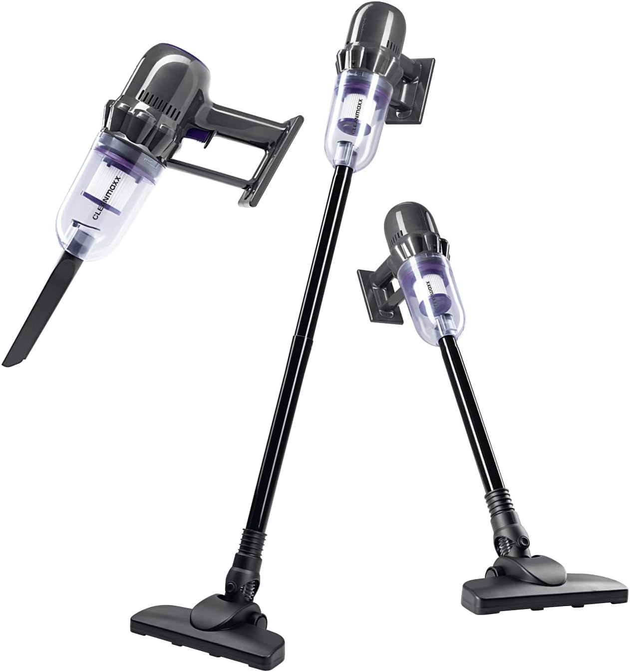 CLEANmaxx Akku Staubsauger | 2in1 Handstaubsauger & Bodenstaubsauger | max. 30 Min. Laufzeit | kabellos, leistungsstark, wiederaufladbar | mit Verlängerungsrohr (80 cm) & Düsen-Set