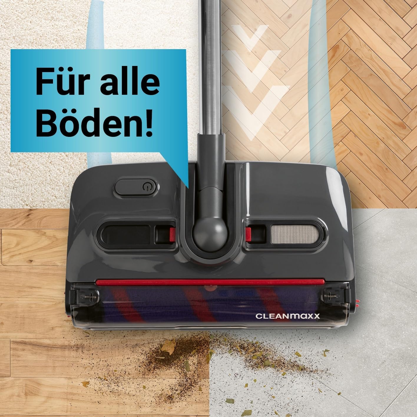 CLEANmaxx Akkubesen kabellos | Bodenfeger mit 1.200 U/min & 4 Bürsten | inkl. LED-Licht | Anti-Haar-System perfekt für Tierhaare | 60 Min Laufzeit | für Teppich, Fliesen & Laminat — Ansicht 2