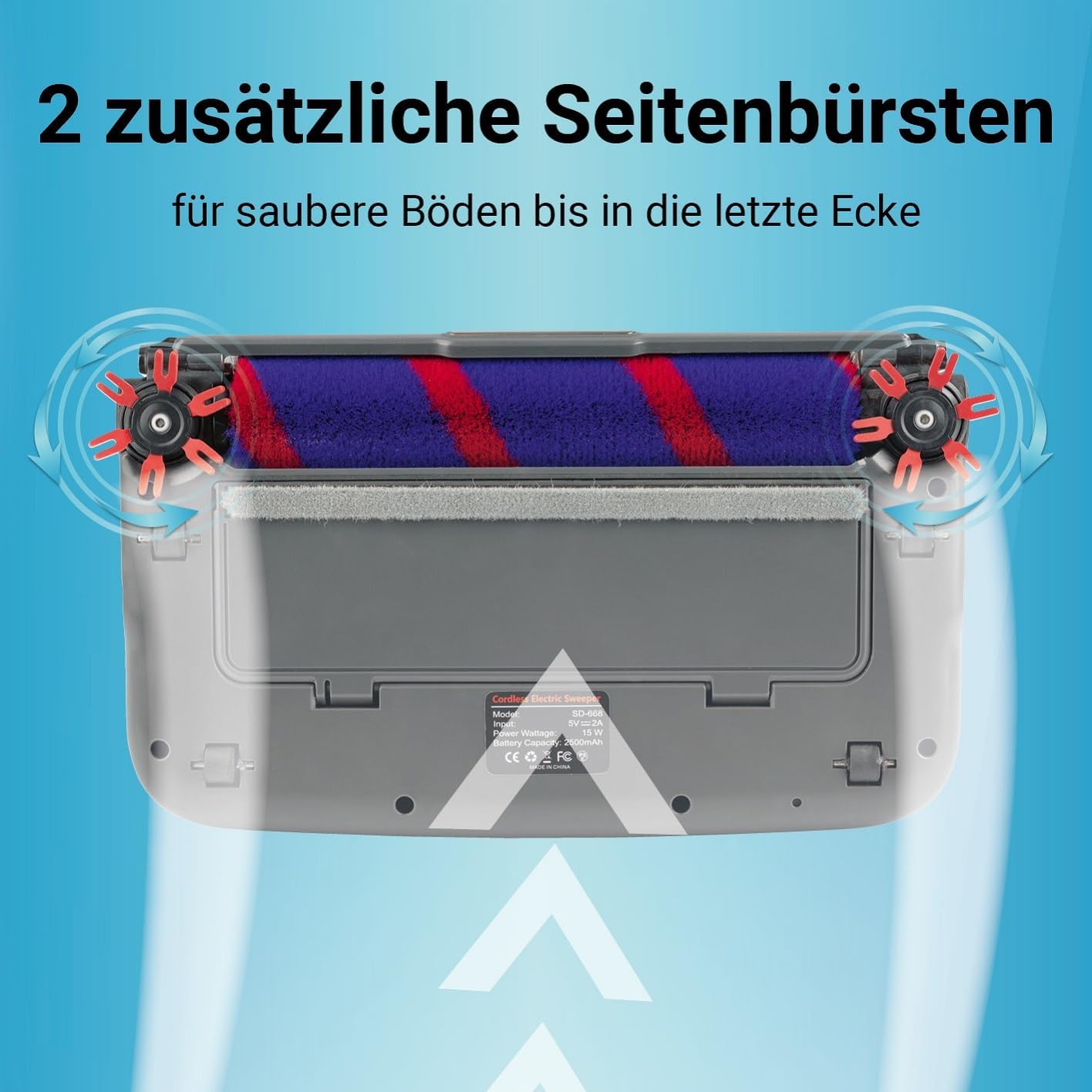 CLEANmaxx Akkubesen kabellos | Bodenfeger mit 1.200 U/min & 4 Bürsten | inkl. LED-Licht | Anti-Haar-System perfekt für Tierhaare | 60 Min Laufzeit | für Teppich, Fliesen & Laminat — Ansicht 3