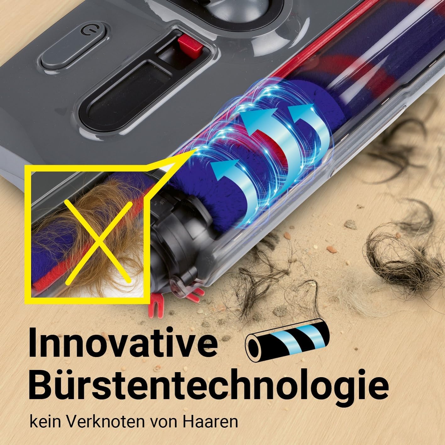 CLEANmaxx Akkubesen kabellos | Bodenfeger mit 1.200 U/min & 4 Bürsten | inkl. LED-Licht | Anti-Haar-System perfekt für Tierhaare | 60 Min Laufzeit | für Teppich, Fliesen & Laminat — Ansicht 4