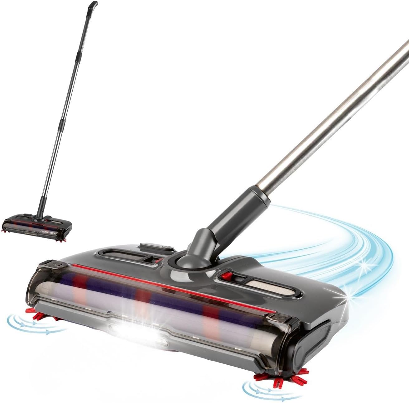 CLEANmaxx Akkubesen kabellos | Bodenfeger mit 1.200 U/min & 4 Bürsten | inkl. LED-Licht | Anti-Haar-System perfekt für Tierhaare | 60 Min Laufzeit | für Teppich, Fliesen & Laminat