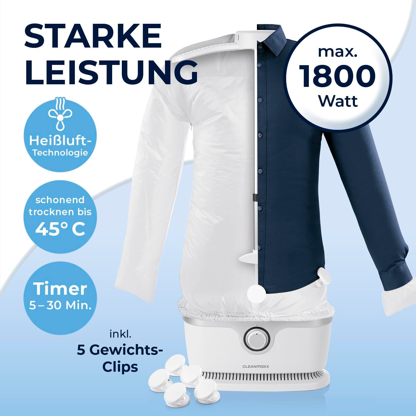 CLEANmaxx Automatischer Hemden-Bügler zum Trocknen und Glätten von Hemden & Blusen inklusive Aufsatz für Hosen | Die innovative und schonende Art, Ihre Wäsche zu glätten — Ansicht 4