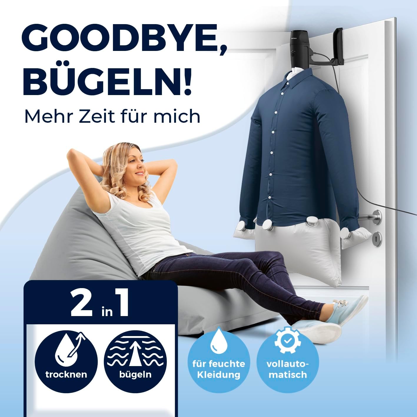 CLEANmaxx automatischer Hemdenbügler PRO KOMPAKT | handlich & platzsparend, ersetzt Bügeleisen & Dampfglätter | Bügelgerät mit Bügelpuppe zum Anhängen an die Tür | für Hemden & Co, schwarz — Ansicht 2