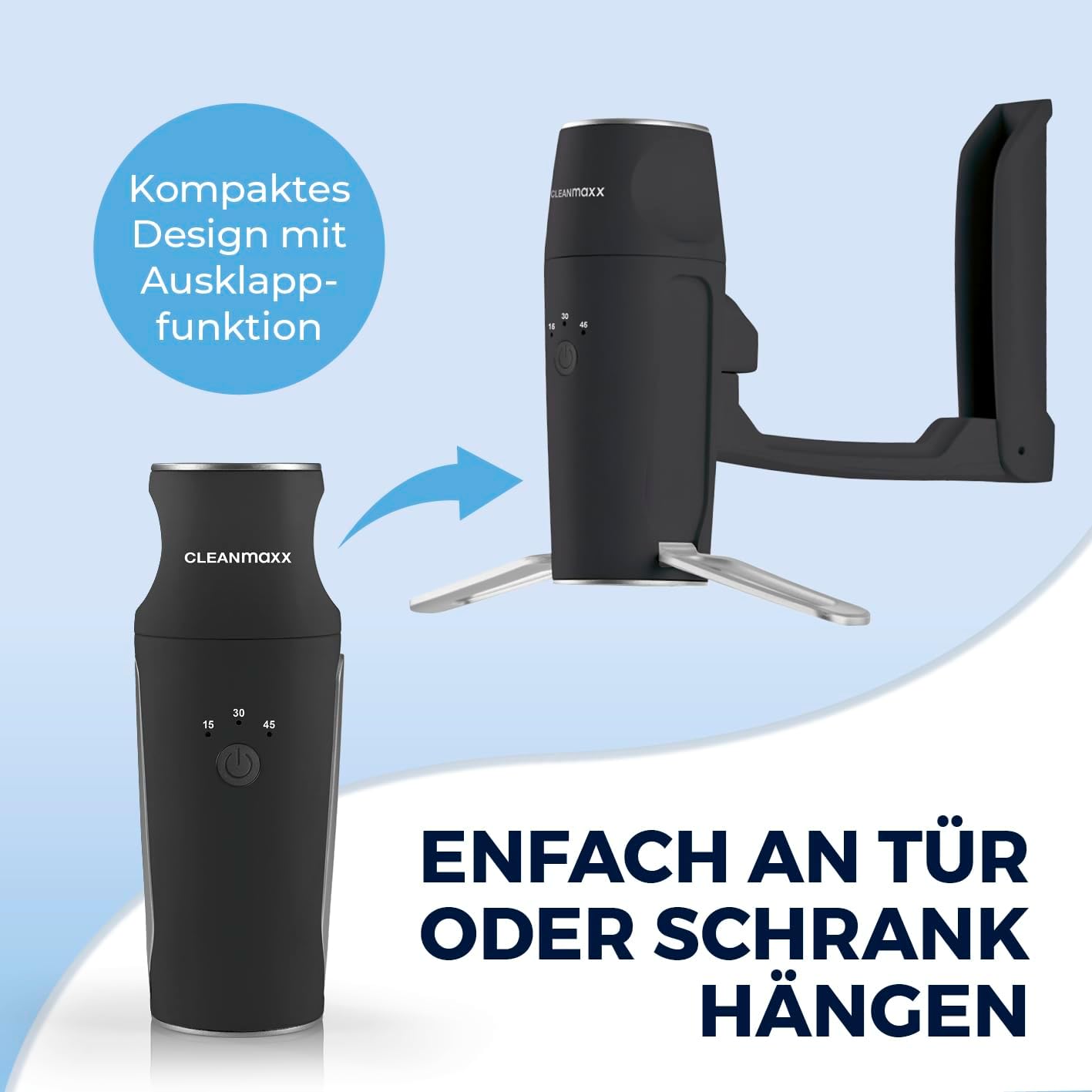 CLEANmaxx automatischer Hemdenbügler PRO KOMPAKT | handlich & platzsparend, ersetzt Bügeleisen & Dampfglätter | Bügelgerät mit Bügelpuppe zum Anhängen an die Tür | für Hemden & Co, schwarz — Ansicht 3