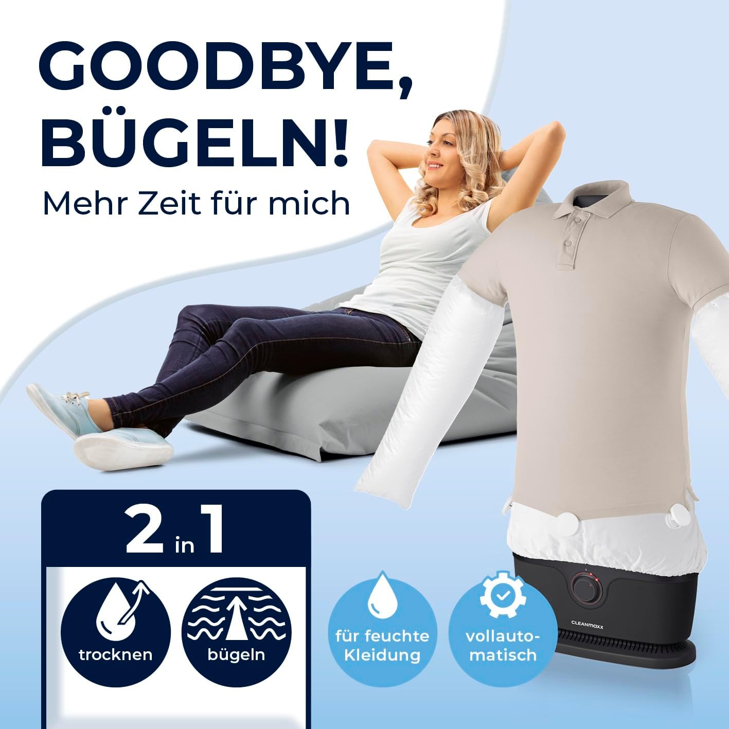 CLEANmaxx automatischer Hemdenbügler PRO mit Hosenaufsatz | Ersetzt Bügeleisen, Dampfglätter, Steamer | Bügelgerät mit Bügelpuppe für Hemden, Blusen & Hosen | Innovativ & effizient — Ansicht 2