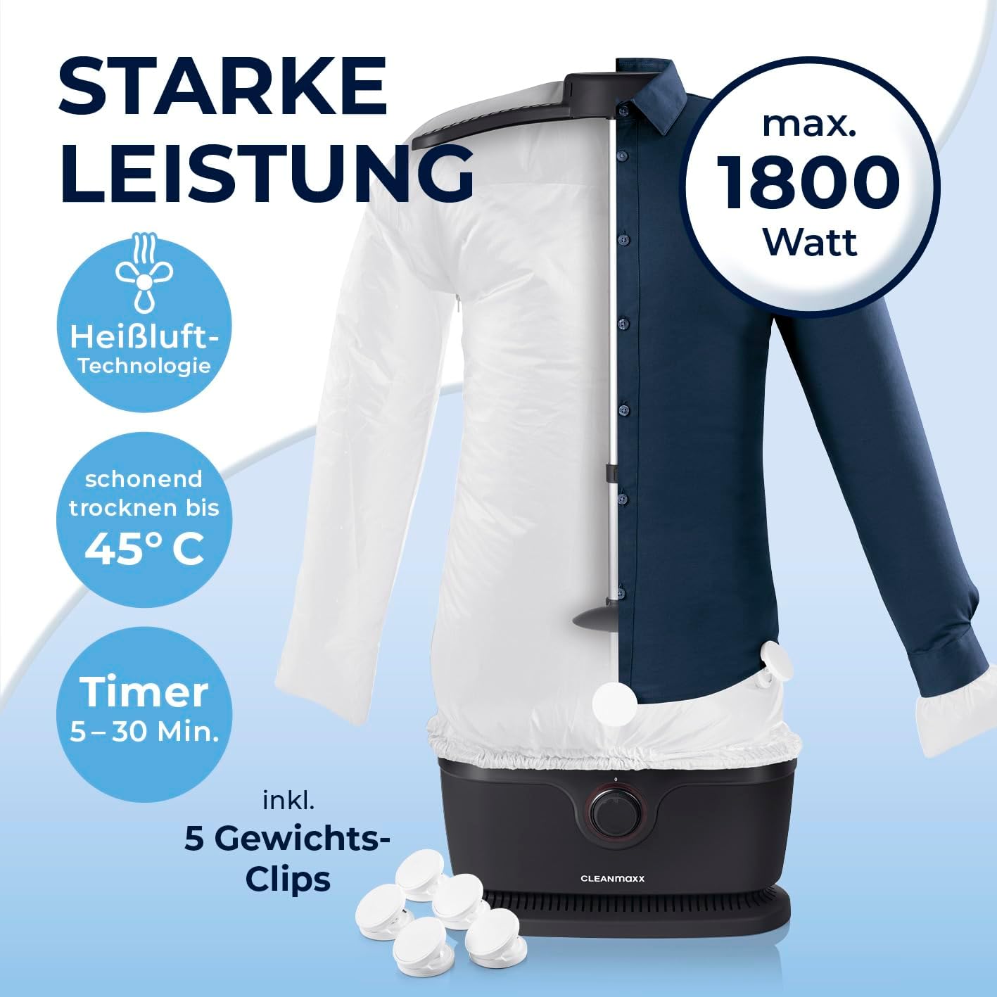 CLEANmaxx automatischer Hemdenbügler PRO mit Hosenaufsatz | Ersetzt Bügeleisen, Dampfglätter, Steamer | Bügelgerät mit Bügelpuppe für Hemden, Blusen & Hosen | Innovativ & effizient — Ansicht 4