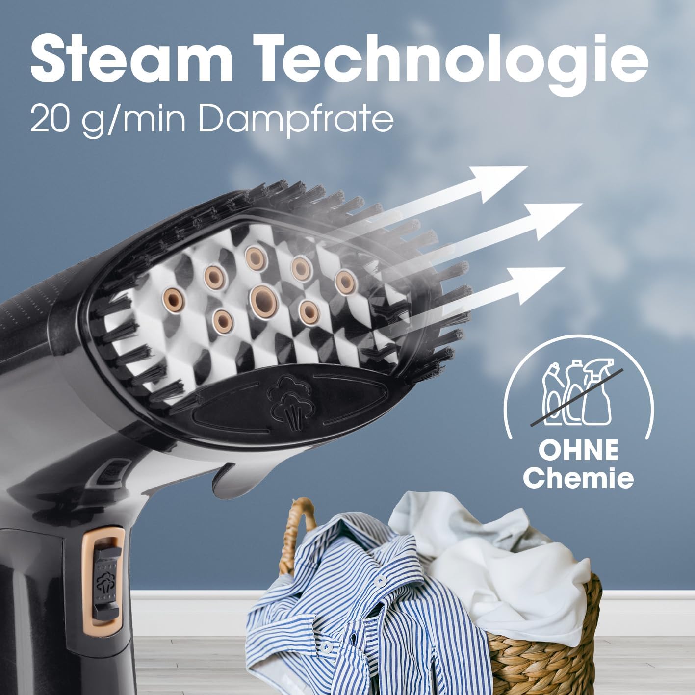 CLEANmaxx Dampfglätter für Kleidung | Mit 2in1 Funktion - glättet & frischt Klamotten auf | Kompakter Steamer für Reisen & Zuhause | Faltbare + tragbare Dampfbürste 1600 W, inkl. 165ml Wassertank — Ansicht 3