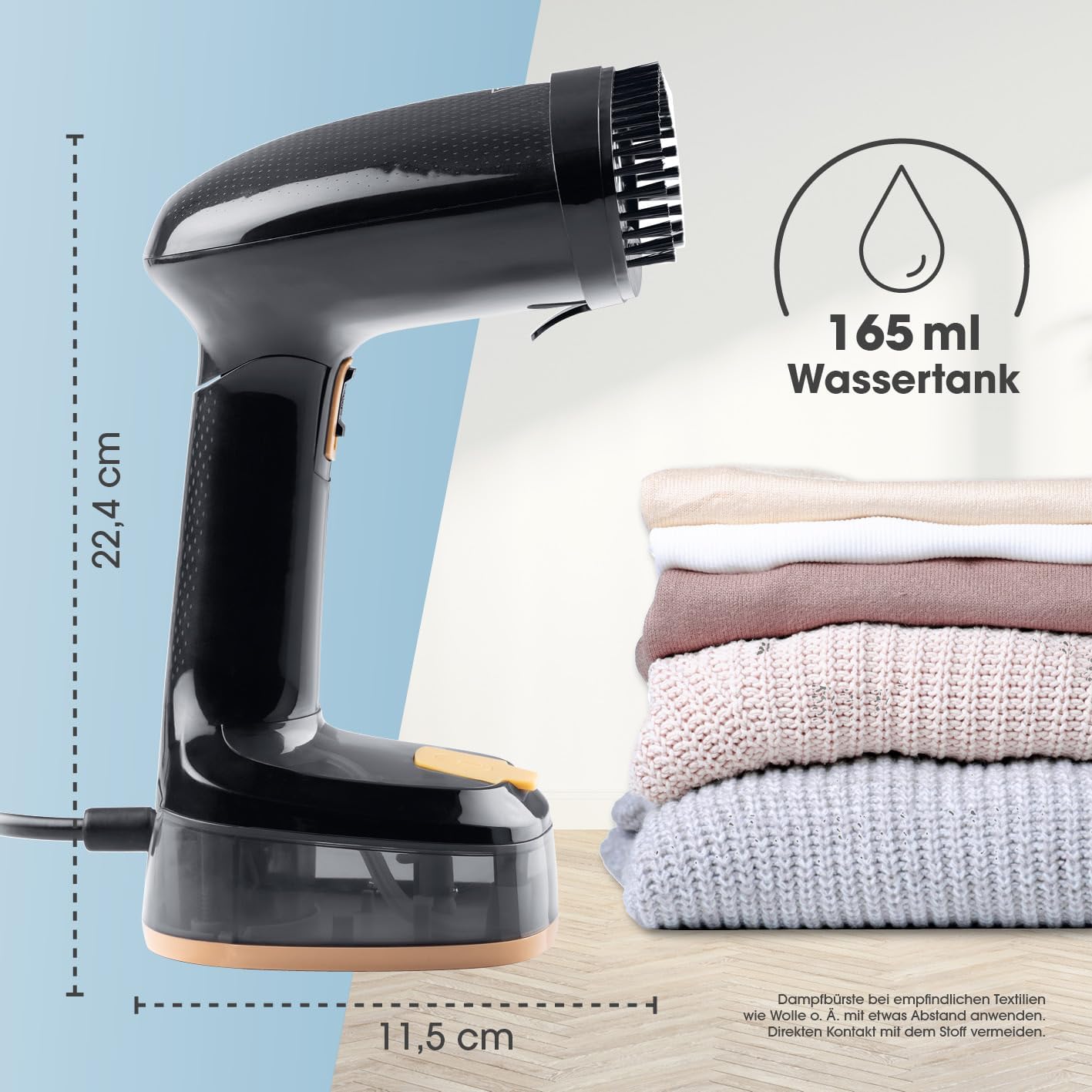 CLEANmaxx Dampfglätter für Kleidung | Mit 2in1 Funktion - glättet & frischt Klamotten auf | Kompakter Steamer für Reisen & Zuhause | Faltbare + tragbare Dampfbürste 1600 W, inkl. 165ml Wassertank — Ansicht 6