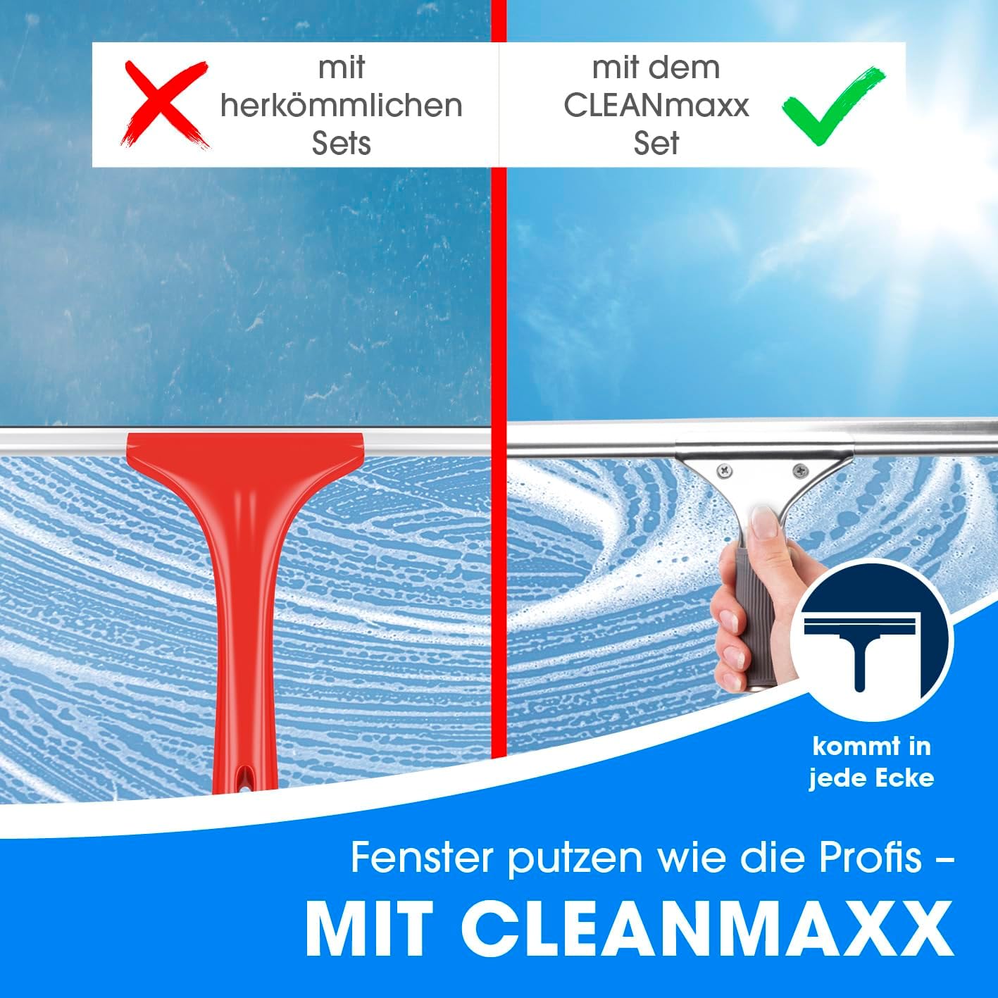 CLEANmaxx Fensterreiniger Set | 7-TLG. Fensterputzer Set für Oberflächen in Haus & Auto - inklusive Fensterabzieher, Fensterwischer, Reiniger, Wischtuch, Eimer und Halterungen für Wischer & Abzieher — Ansicht 4