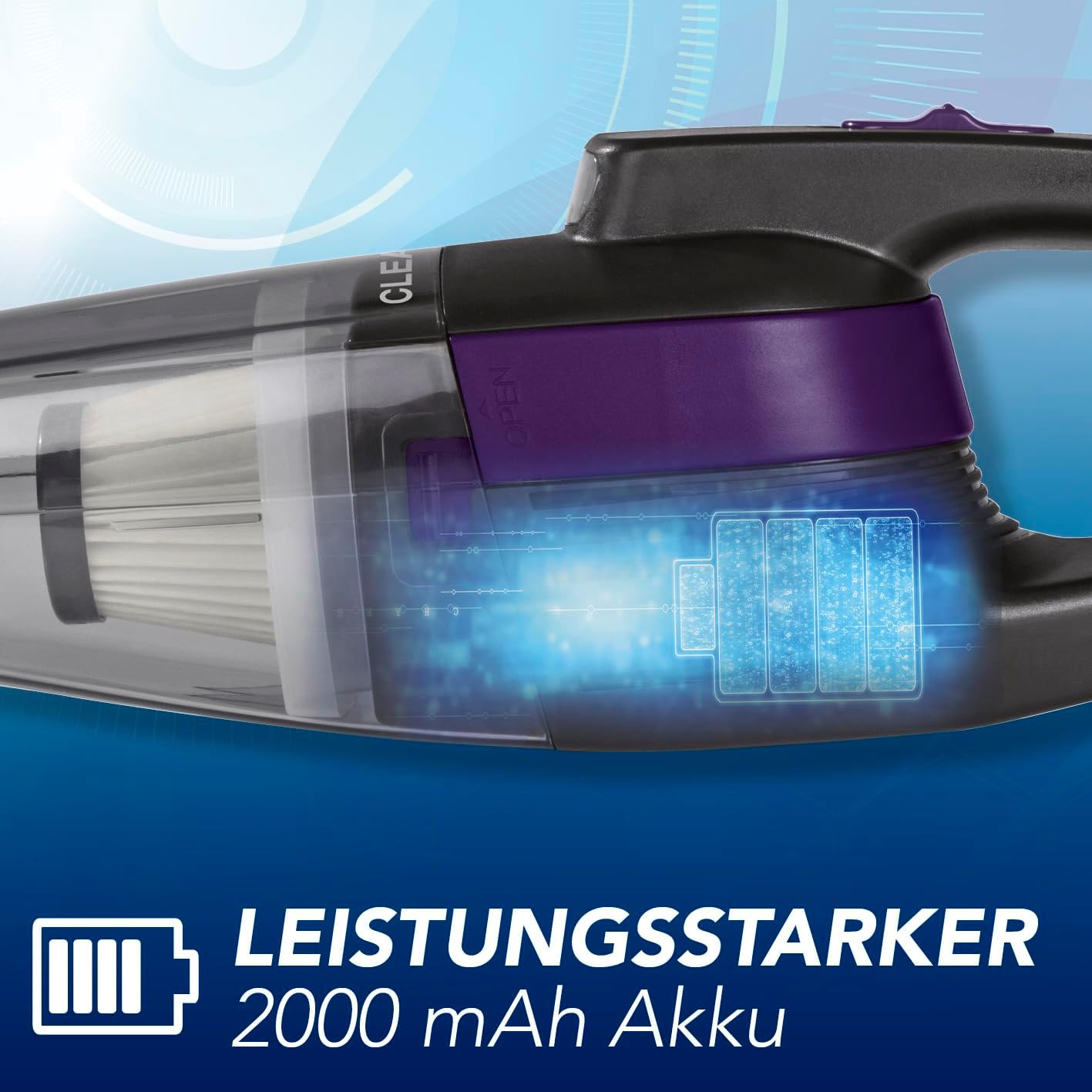 CLEANmaxx Handstaubsauger – kabellos, leistungsstarke 2000 mAh | Akku Staubsauger mit 600 ml Staubbehälter | wiederaufladbar, tragbar | Mini Staubsauger mit EPA-Filter & LED-Licht — Ansicht 2