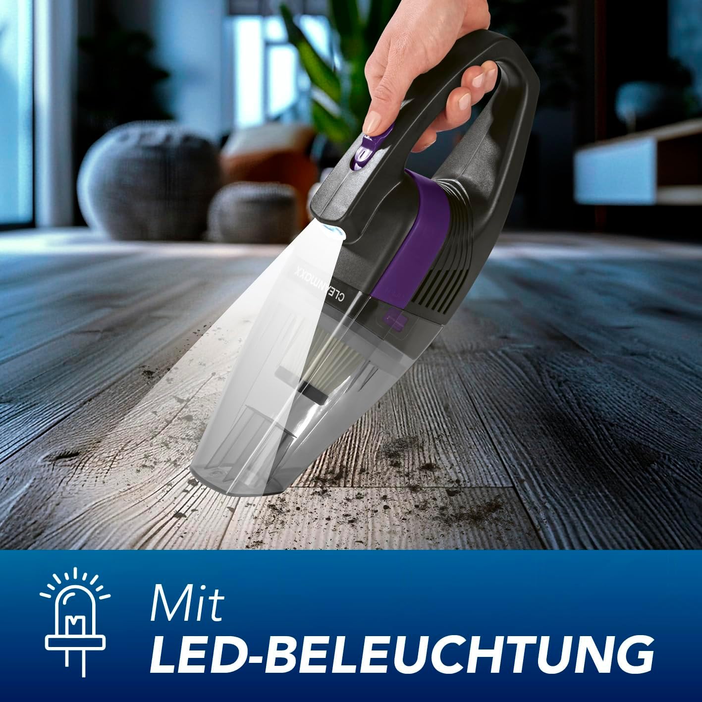 CLEANmaxx Handstaubsauger – kabellos, leistungsstarke 2000 mAh | Akku Staubsauger mit 600 ml Staubbehälter | wiederaufladbar, tragbar | Mini Staubsauger mit EPA-Filter & LED-Licht — Ansicht 4