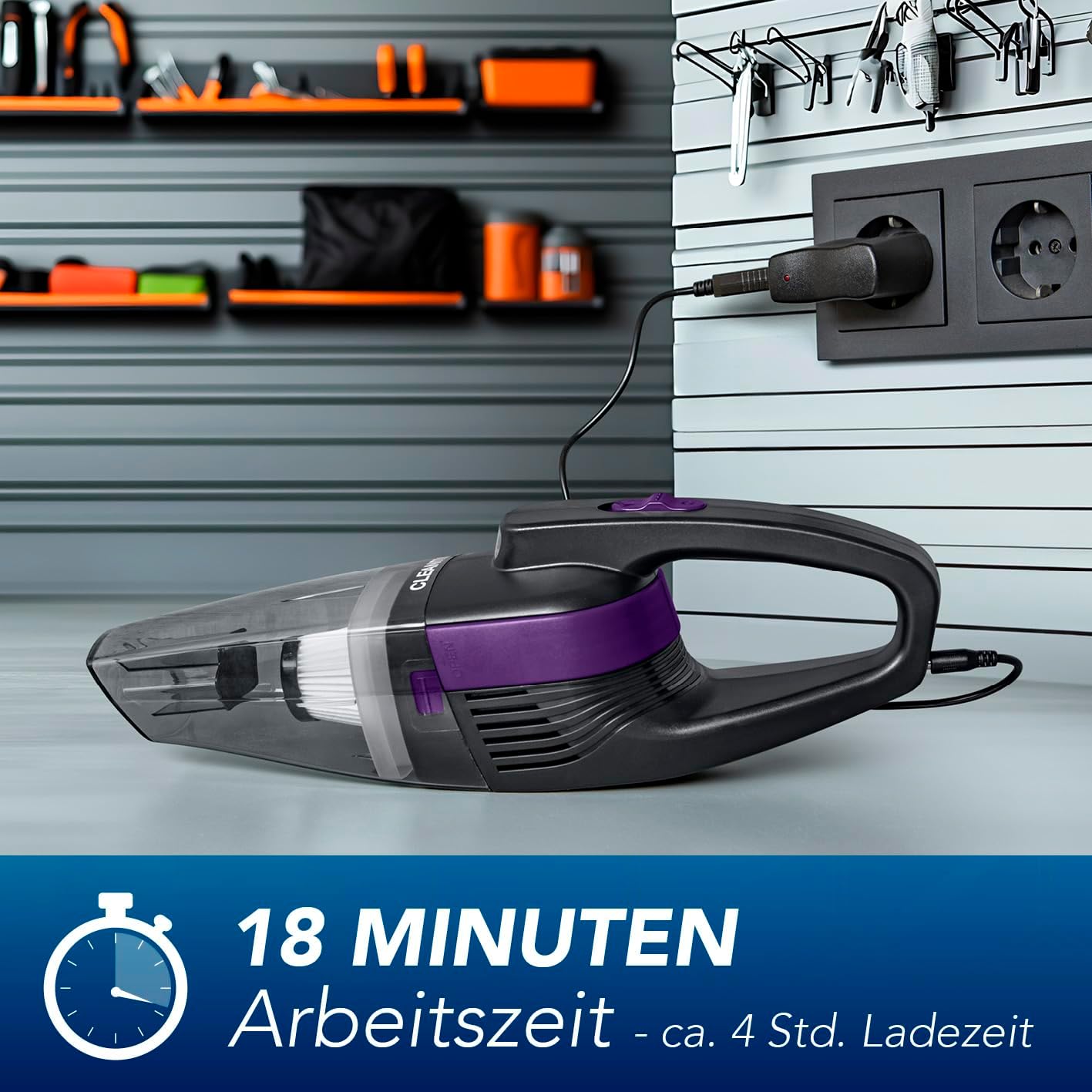 CLEANmaxx Handstaubsauger – kabellos, leistungsstarke 2000 mAh | Akku Staubsauger mit 600 ml Staubbehälter | wiederaufladbar, tragbar | Mini Staubsauger mit EPA-Filter & LED-Licht — Ansicht 5