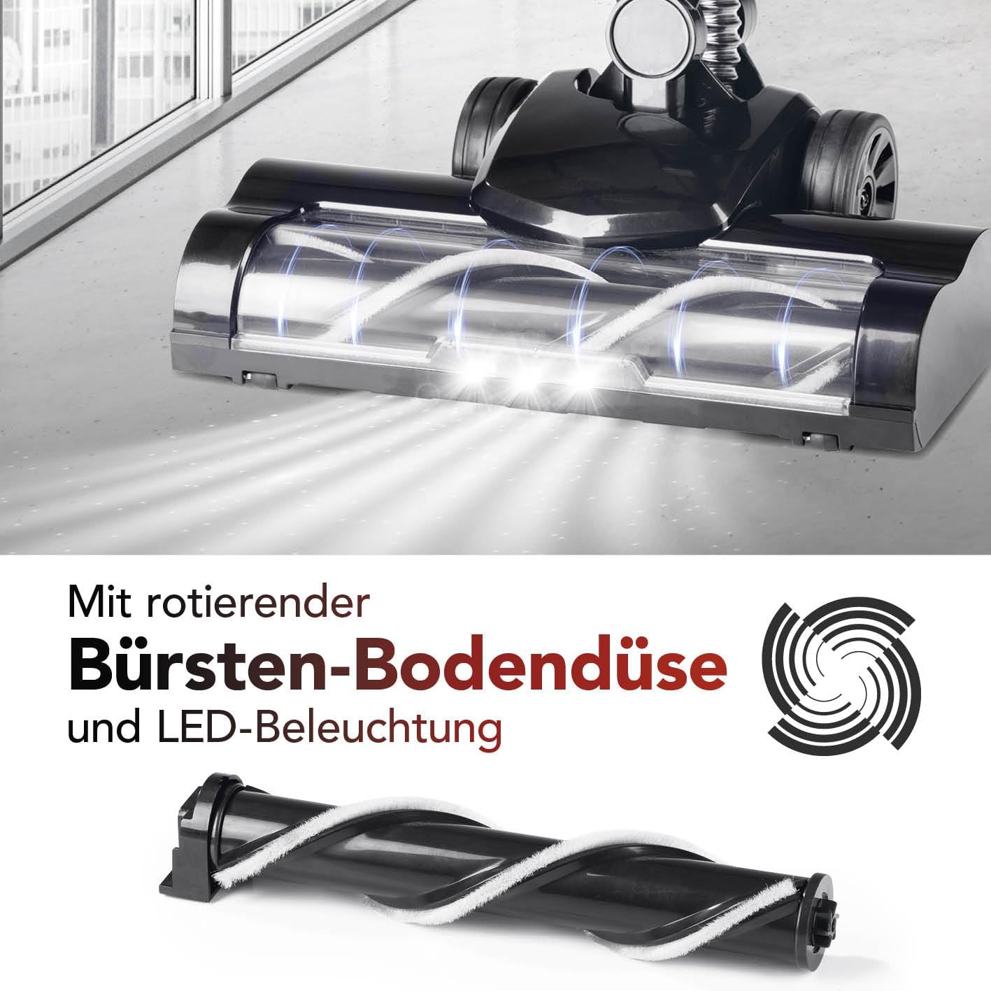 CLEANmaxx kabelloser Akku-Zyklon-Staubsauger | Leistungsstarker Handstaubsauger inkl. 800 ml beutellosem Staubbehälter | Bodensauger mit Edelstahl- & HEPA-Filter | Mit elektr. Bodendüse & LED-Licht — Ansicht 2