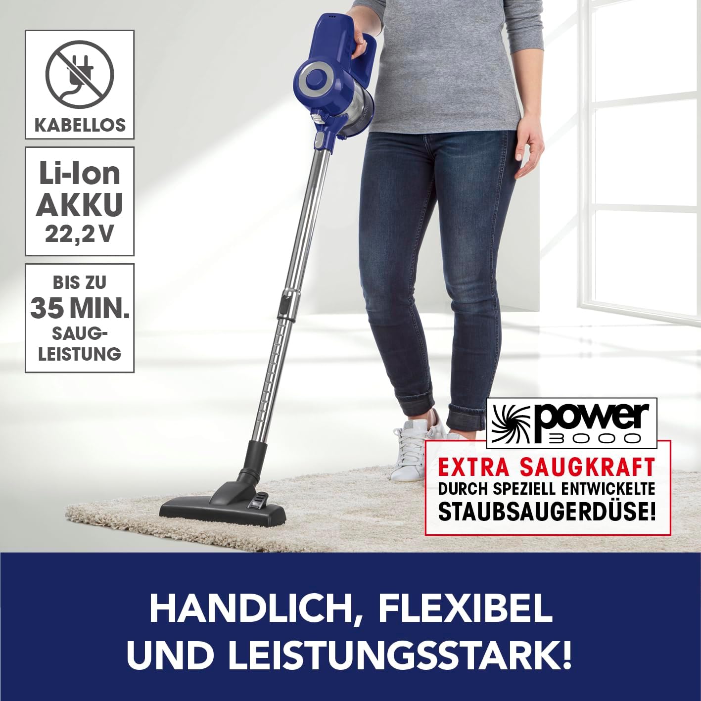 CLEANmaxx Kabelloser Hand- und Bodenstaubsauger | Flexible & kraftvolle Reinigung für EIN rundum sauberes Zuhause | Leistungsstark und einfach in der Handhabung Dank verstellbarem Teleskoprohr — Ansicht 2