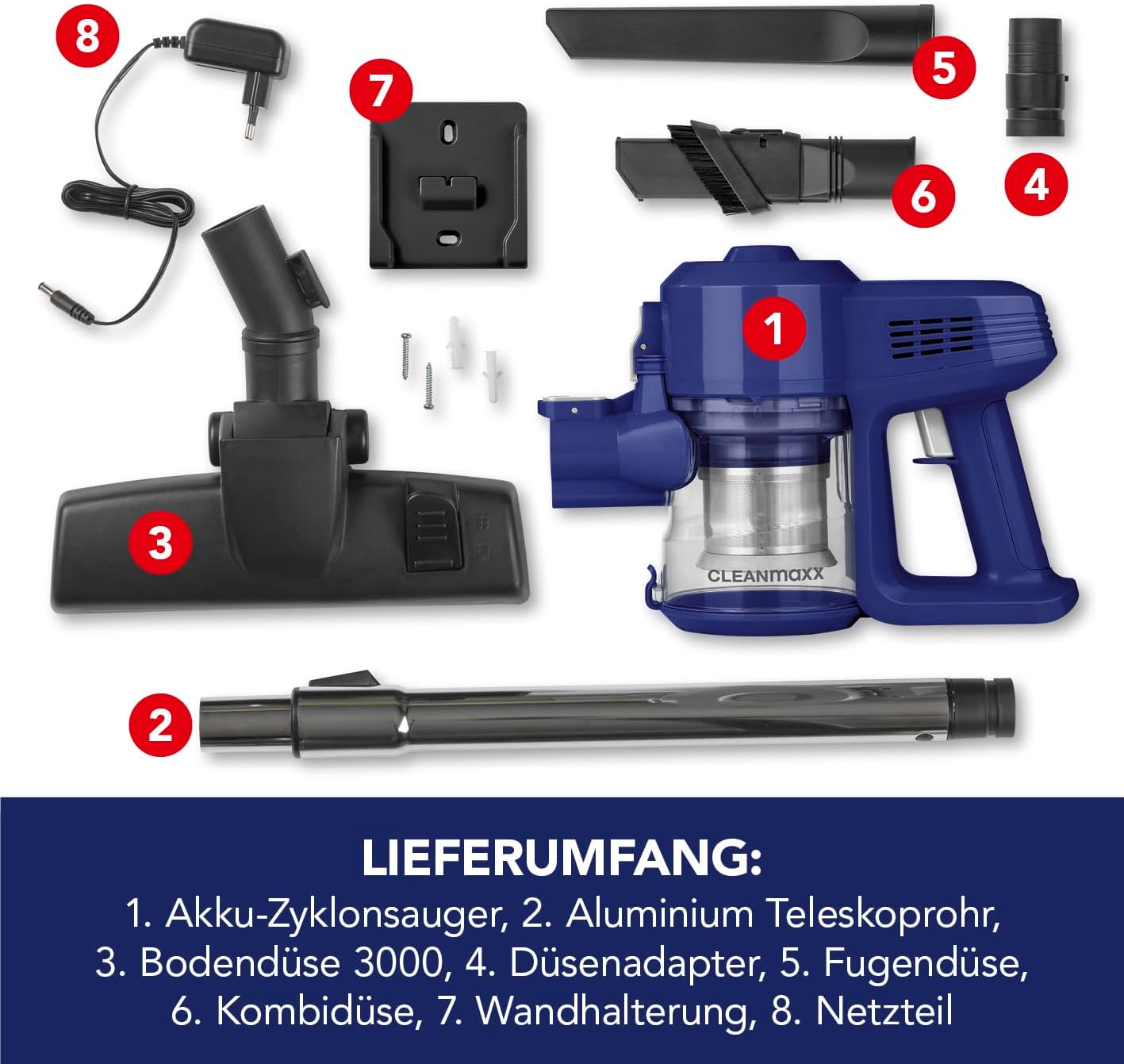 CLEANmaxx Kabelloser Hand- und Bodenstaubsauger | Flexible & kraftvolle Reinigung für EIN rundum sauberes Zuhause | Leistungsstark und einfach in der Handhabung Dank verstellbarem Teleskoprohr — Ansicht 5