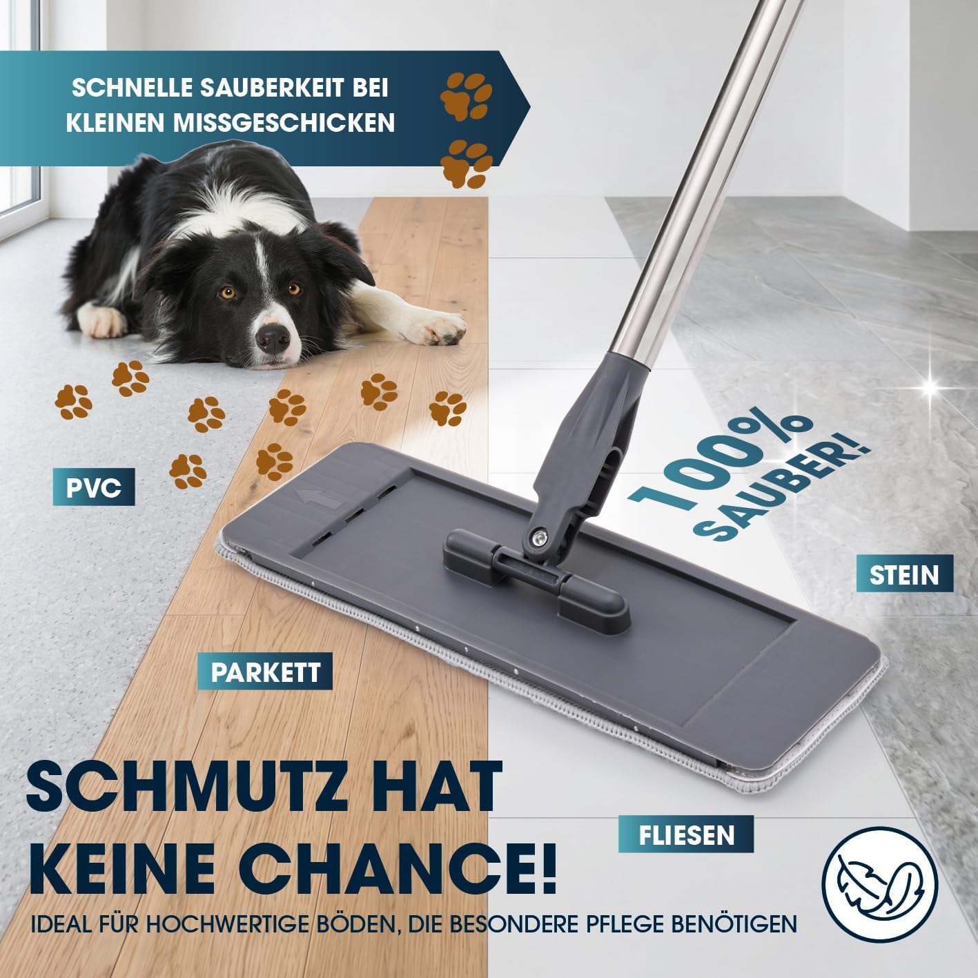 CLEANmaxx Komfort-Mopp DuoTank - Bodenwischer mit abnehmbaren Tanks, Wischmopp mit 100 % hygienisch getrenntem Frisch- und Schmutzwasser | Wash- & Dry-Zonen | 132 cm Stiel, inkl. 2 Mikrofasertücher — Ansicht 5