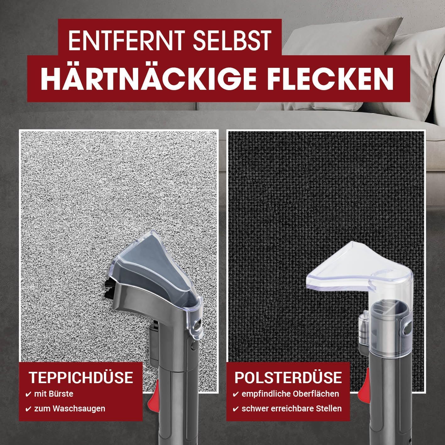 CLEANmaxx Kompakt Plus Polsterreiniger Gerät 400W | kompakter Waschsauger mit 2 Düsen & Dual-Tank | ideal für Sofa Auto Teppich Polster | kraftvolle Fleckenreinigung im Haushalt — Ansicht 6