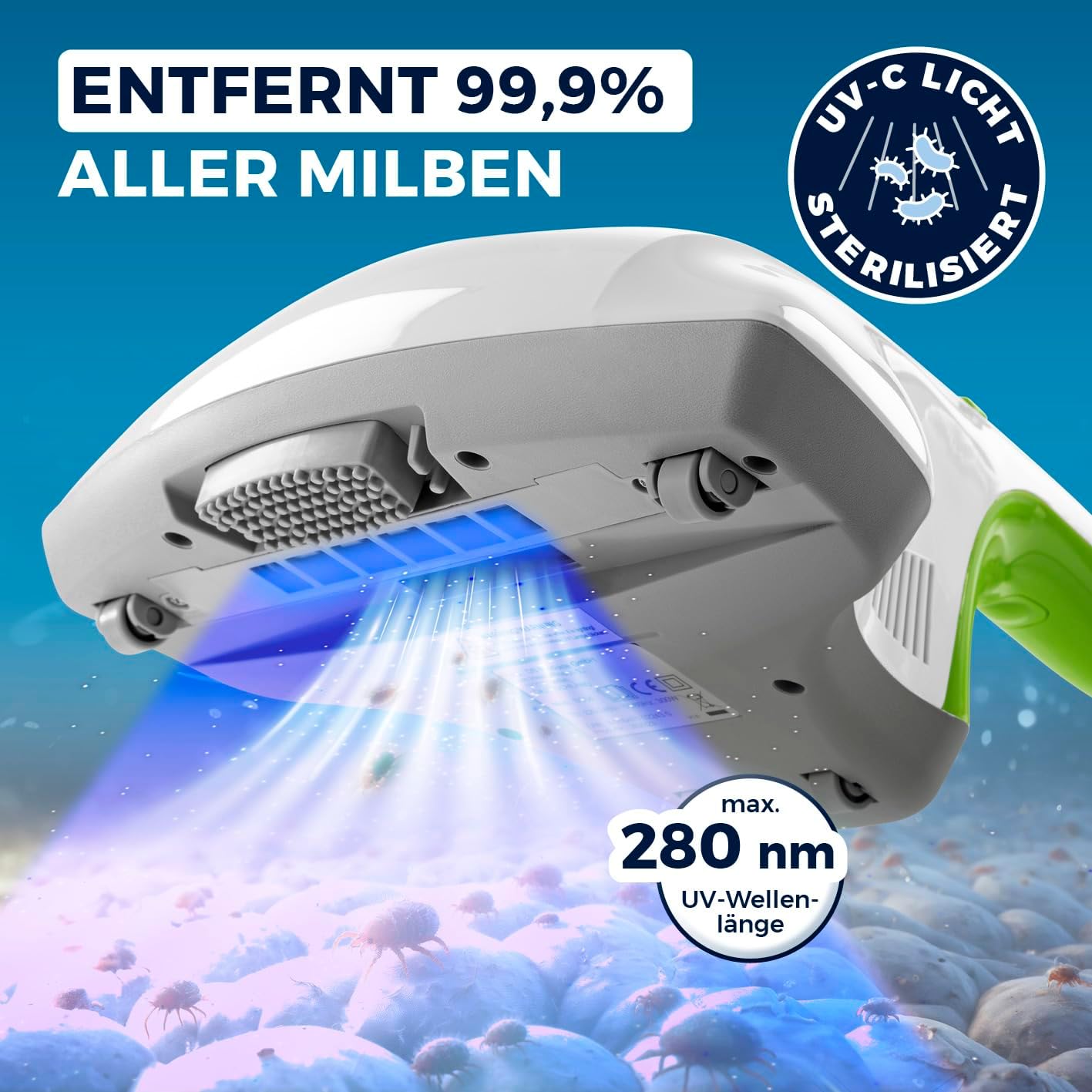 CLEANmaxx Milben Hand-Staubsauger vernichtet bis zu 99 Prozent Aller Milben | Effektive, chemiefreie Reinigung mit UV-C-Licht | Perfekt auch für Allergiker zum Absaugen & Desinfizieren von Matratzen — Ansicht 2