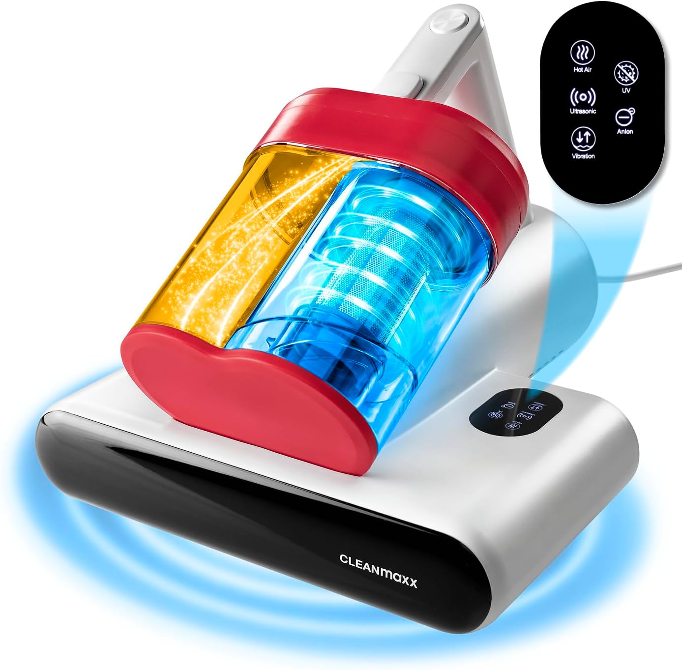CLEANmaxx Milbensauger für Matratzen mit UV-C-Licht, Rotation | Matratzenreiniger mit HEPA-Filter, entfernt 99,9% Aller Milben | Matratzensauger mit Ultraschall, Hitze & Vibration