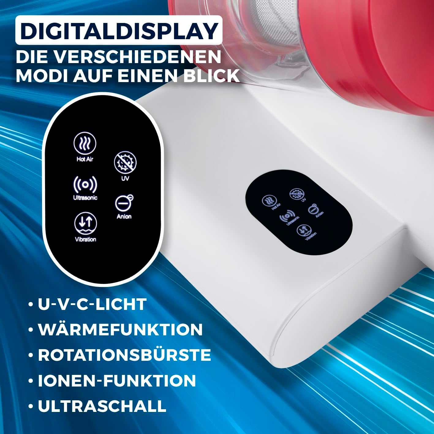CLEANmaxx Milbensauger für Matratzen mit UV-C-Licht, Rotation | Matratzenreiniger mit HEPA-Filter, entfernt 99,9% Aller Milben | Matratzensauger mit Ultraschall, Hitze & Vibration — Ansicht 3