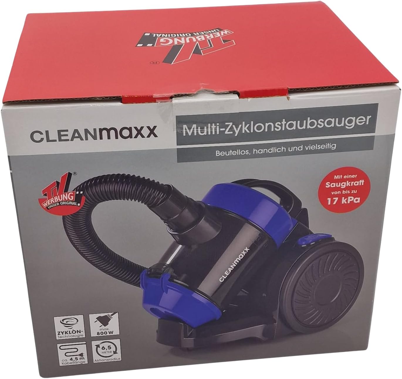 CLEANmaxx Multi-Zyklonstaubsauger 800 W beutellos mit EPA-Filter | 17 kPa Saugkraft | 2 l Staubbehälter | Kabelaufwicklung | Metall-Teleskoprohr | Inkl. Zubehör — Ansicht 4
