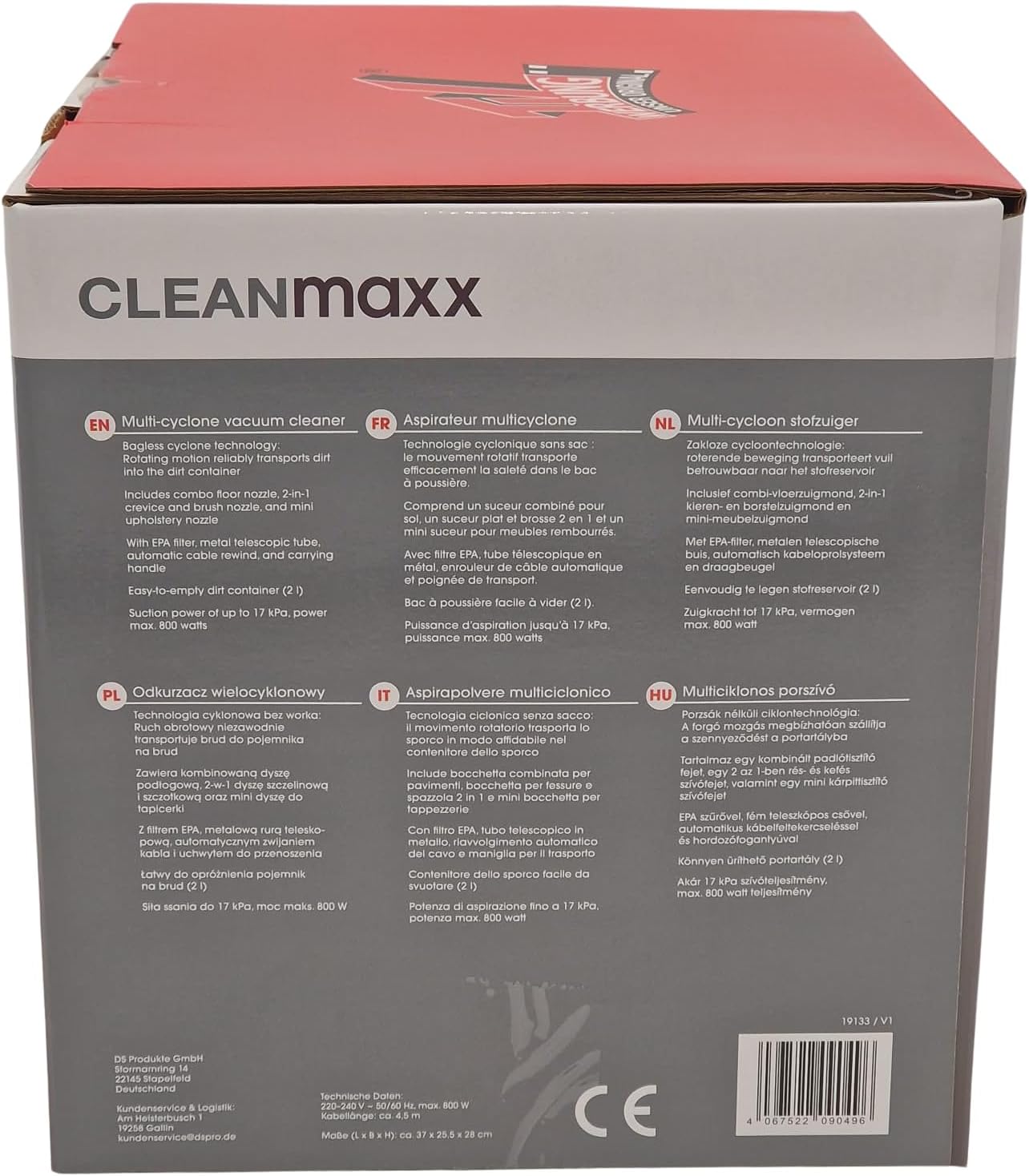 CLEANmaxx Multi-Zyklonstaubsauger 800 W beutellos mit EPA-Filter | 17 kPa Saugkraft | 2 l Staubbehälter | Kabelaufwicklung | Metall-Teleskoprohr | Inkl. Zubehör — Ansicht 6