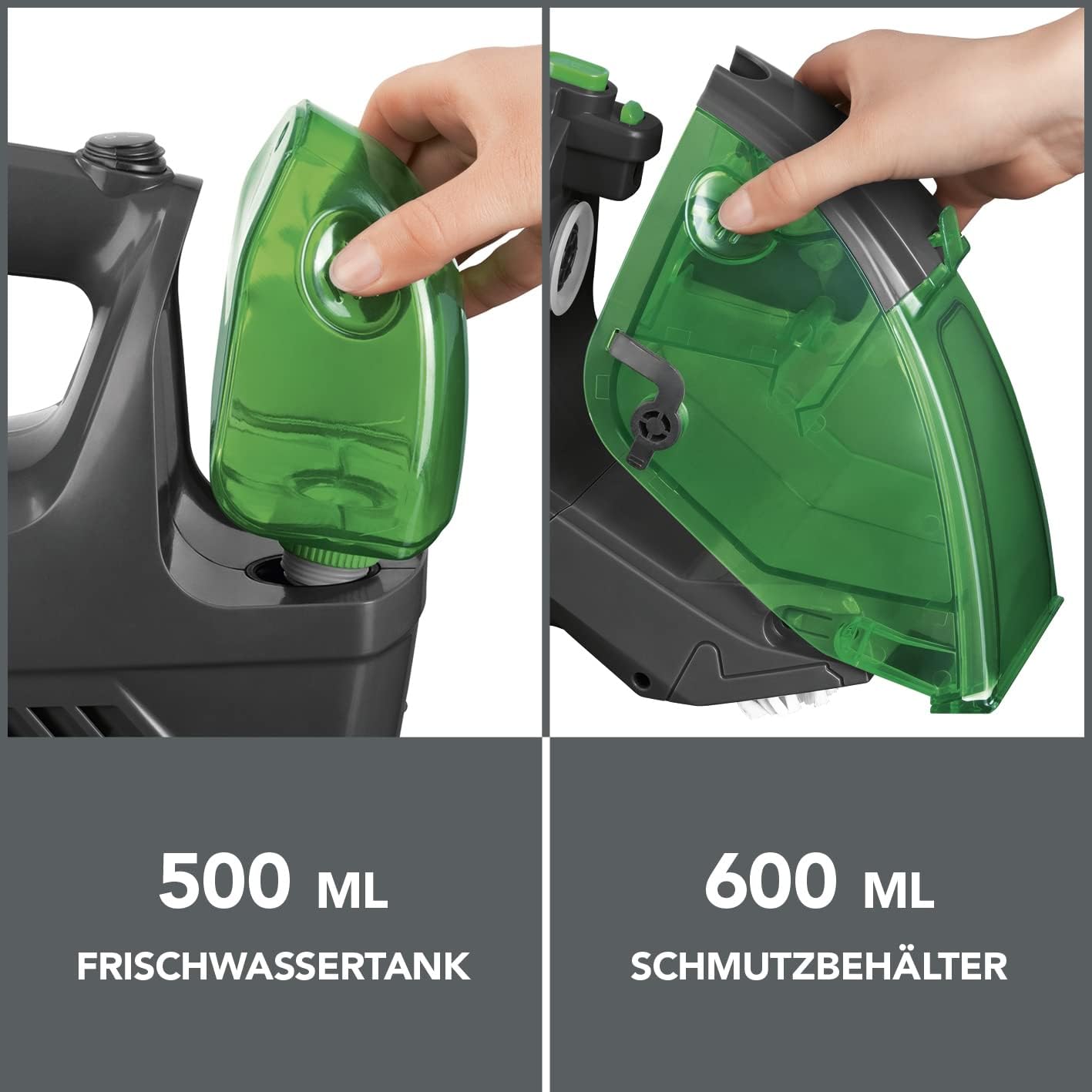 CLEANmaxx Polster- & Teppichreiniger | kabellos, tragbar und handlich | geeignet für Polstermöbel, Matratzen, Teppiche und Autositze | 2200mAh Akku für bis zu 15 min Dauerbetrieb [anthrazit/grün] — Ansicht 5