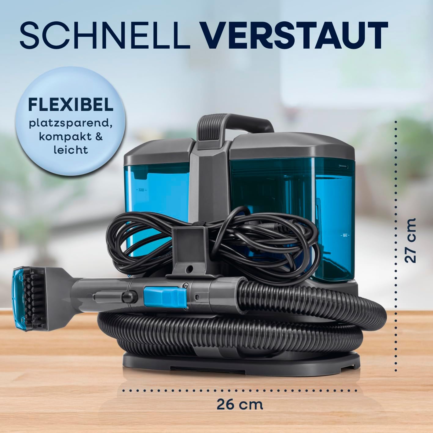 CLEANmaxx Polsterreiniger Gerät Kompakt Pro inkl. Teppichreiniger Mittel | 13 kPa Nasssauger für Polster - auch ideal als Teppich Reinigungsgerät | Sofa Reiniger für Waschsauger mit Doppelkammer-Tank — Ansicht 3
