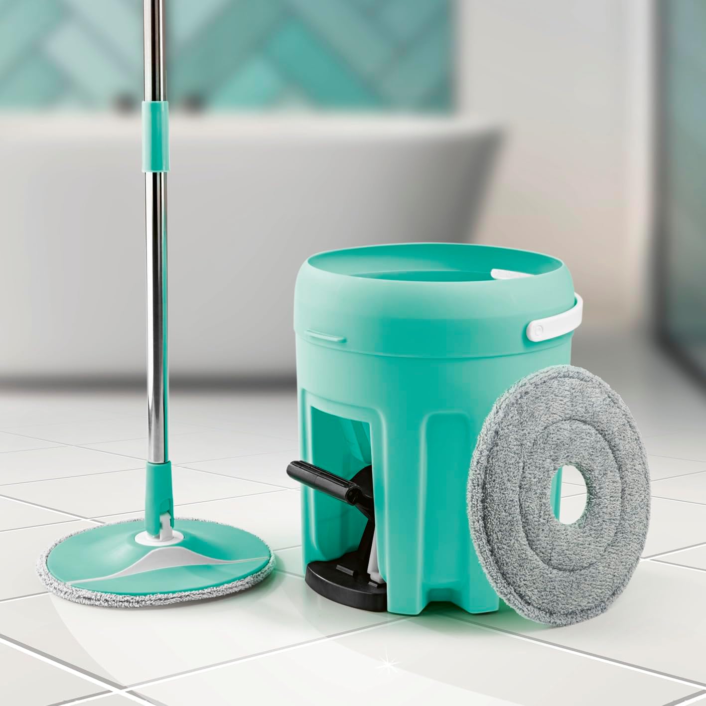 CLEANmaxx Power Spin-Mopp Wischtücher | Saugstarke Mikrofaser-Wischtücher im praktischem 2er-Set | Für alle Böden geeignet & Waschbar bei 40 °C | Ersatz-Stück [Ø 23cm] — Ansicht 2