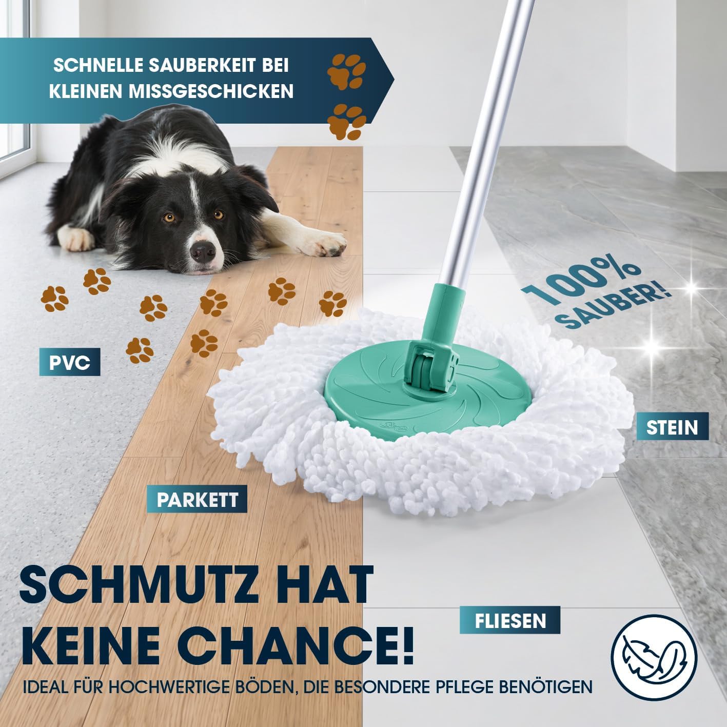 CLEANmaxx Power-Wischmopp mit Zwei-Kammer-Filtersystem | Designed in Deutschland - Schmutzwasser wird gefiltert, leichtes Auswringen für streifenfreie Sauberkeit | Ideal für Laminat, Parkett & Fliesen — Ansicht 6