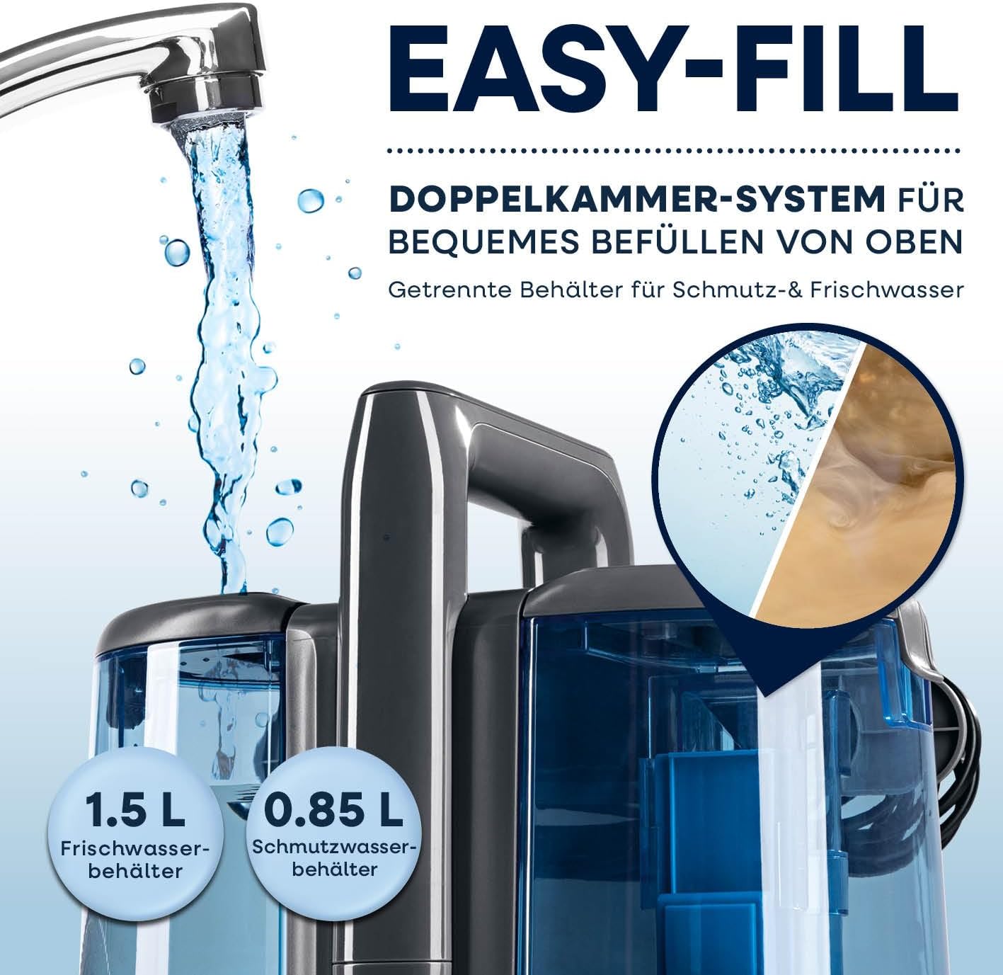 CLEANmaxx Pro Power Polsterreiniger Gerät 600W Blau | leistungsstarker Waschsauger mit Dual-Tank & Selbstreinigung | ideal für Sofa Auto Teppich Polster | starke Fleckenentfernung — Ansicht 5