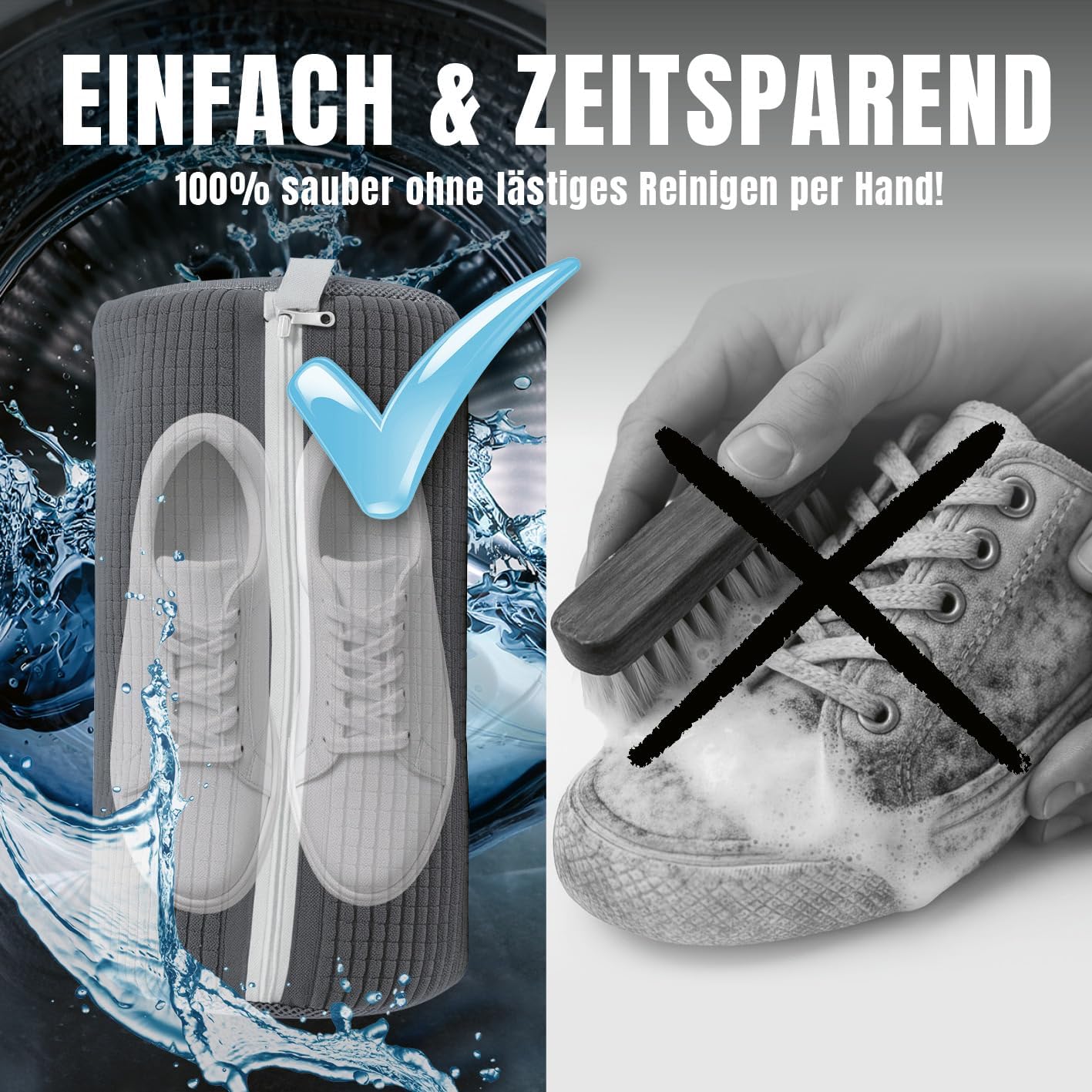 CLEANmaxx Schuhwaschbeutel – Gepolstertes Wäschenetz für Schuhe | Schuhbeutel waschmaschine, feinmaschig mit Reißverschluss, wiederverwendbar | ideal für Sneaker, Sportschuhe, Kinderschuhe u. v. m. — Ansicht 2