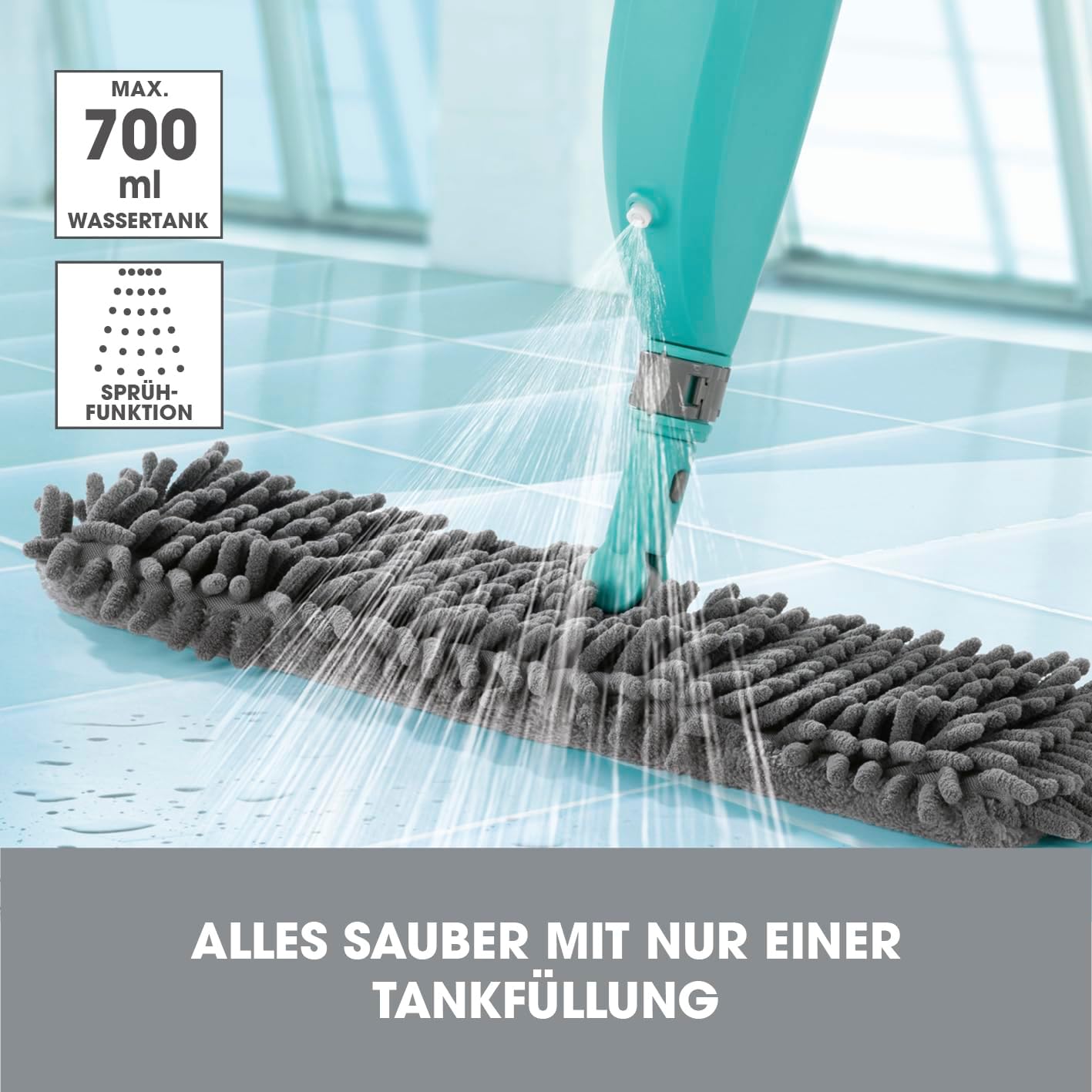 CLEANmaxx Spray-Mopp mit Wendefunktion | Bodenwischer mit Sprühfunktion & flexiblem Teleskopstiel | Wendefunktion zur einfachen Nass- und Trockenreinigung, auch für empfindliche Böden — Ansicht 2