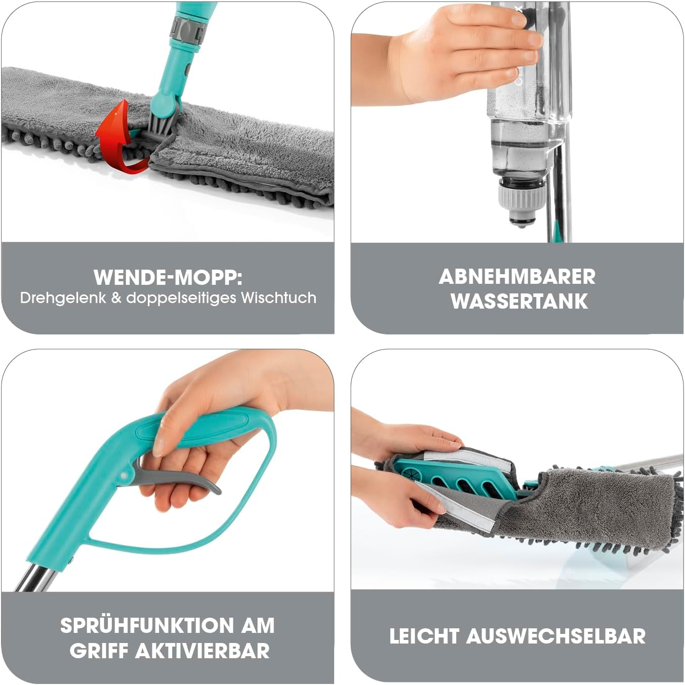 CLEANmaxx Spray-Mopp mit Wendefunktion | Bodenwischer mit Sprühfunktion & flexiblem Teleskopstiel | Wendefunktion zur einfachen Nass- und Trockenreinigung, auch für empfindliche Böden — Ansicht 4