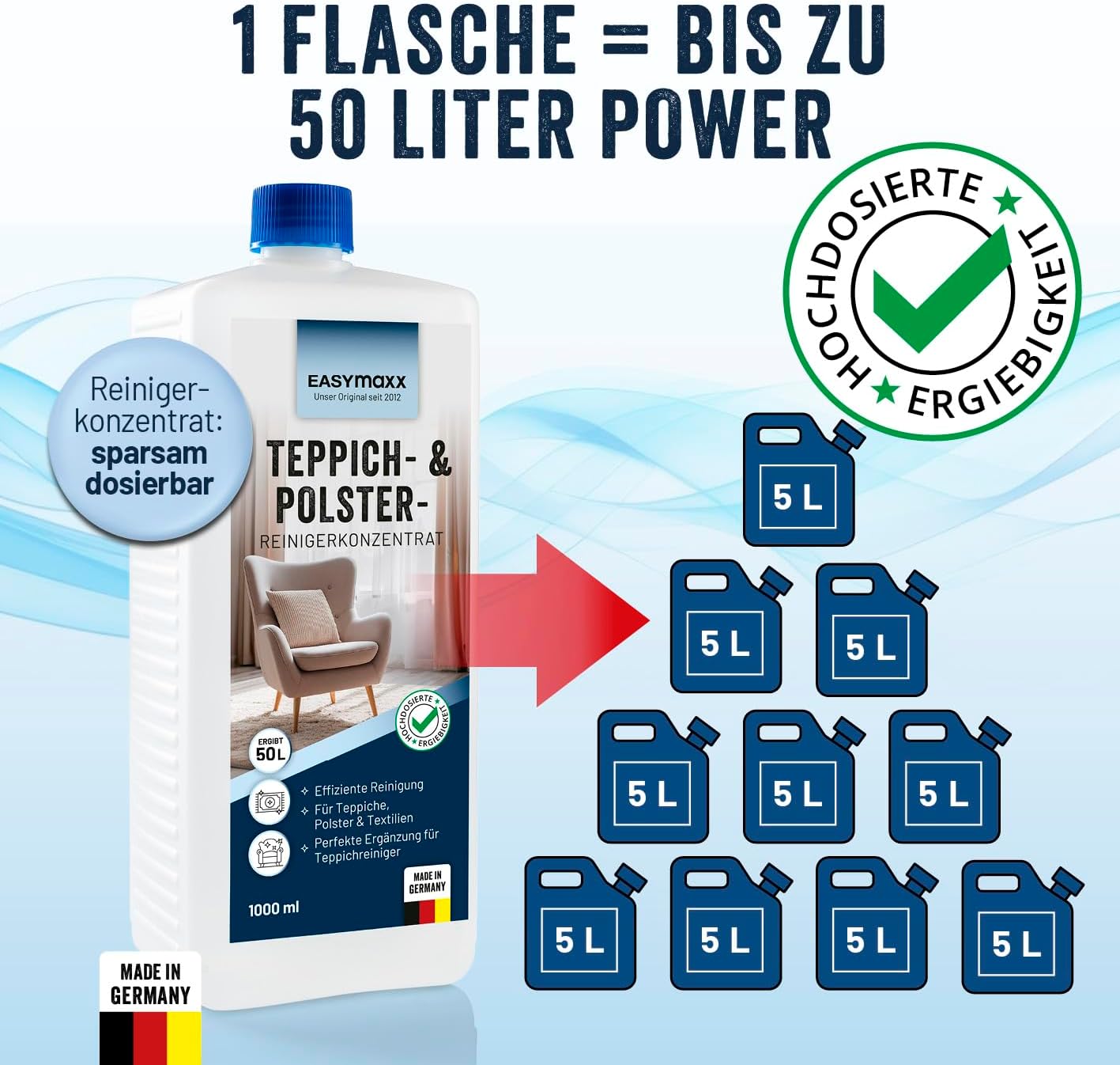 CLEANmaxx Teppich-Shampoo 1 x 1000 ml | Perfekte Kombination mit dem Hartboden- und Teppichreiniger PRO, auch für andere Wasch- und Teppichsauger geeignet | Spezialfleckenformel und Farbauffrischer — Ansicht 4