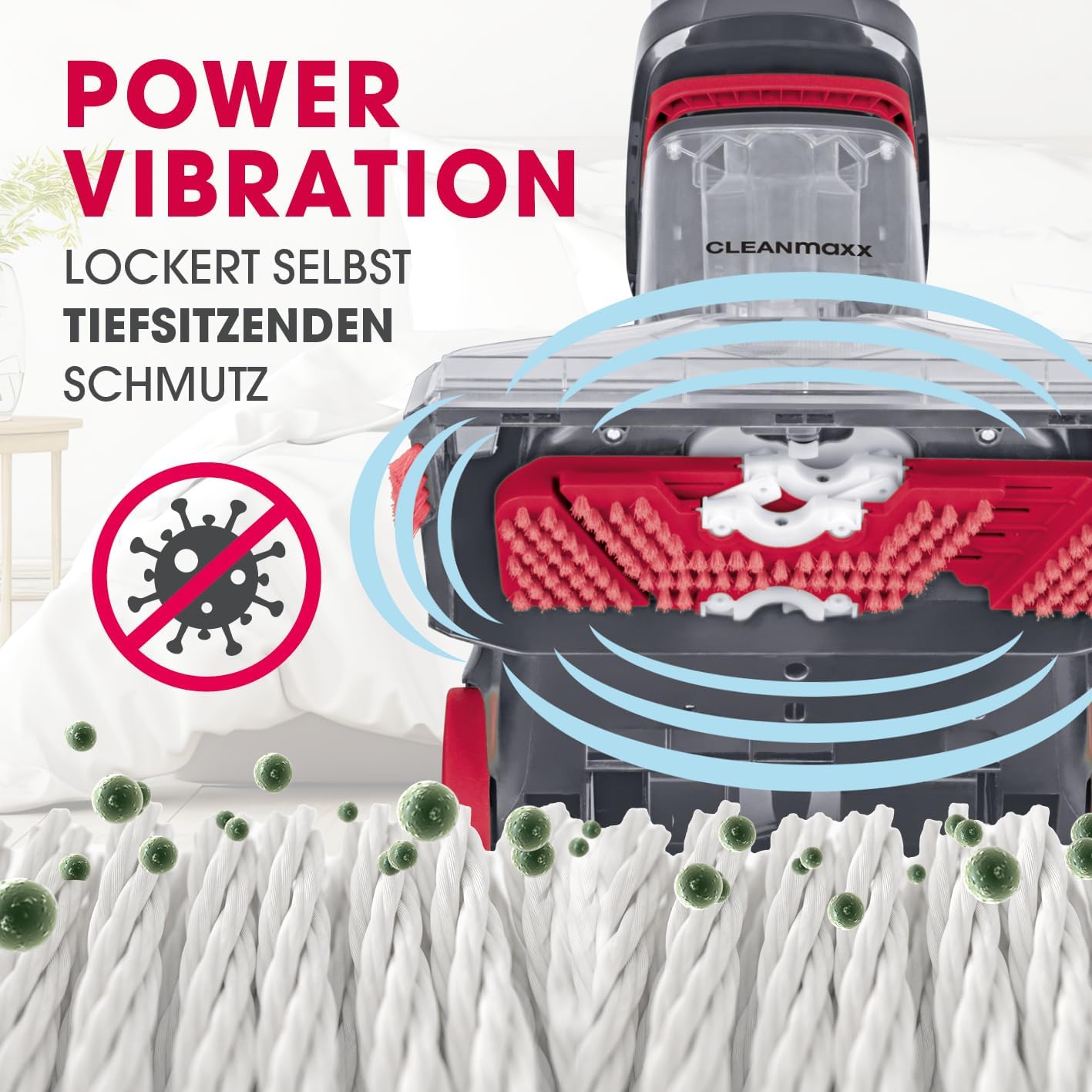 CLEANmaxx Teppichreiniger AquaStream Plus | 3 in 1: waschen, reinigen, absaugen | Nasssauger mit Vibrationsbürsten und Seitenbürsten | Waschsauger mit Polsterdüse, Shampoo und Ersatzbürste — Ansicht 6