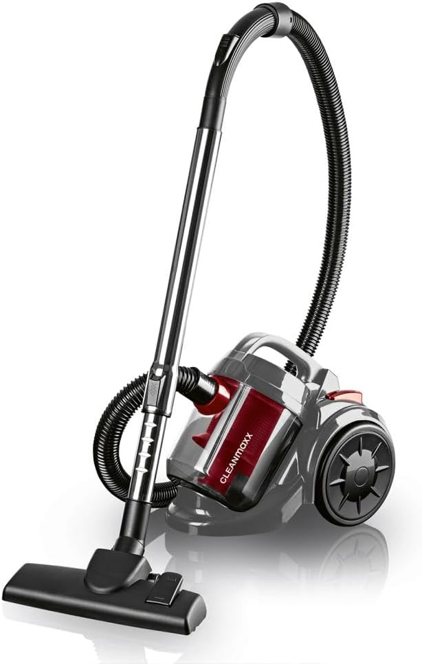 CLEANmaxx Zyklon-Bodenstaubsauger, 800 Watt, schwarz-rot, leistungsstark und kompakt, inkl. Zubehör für vielseitige Reinigung